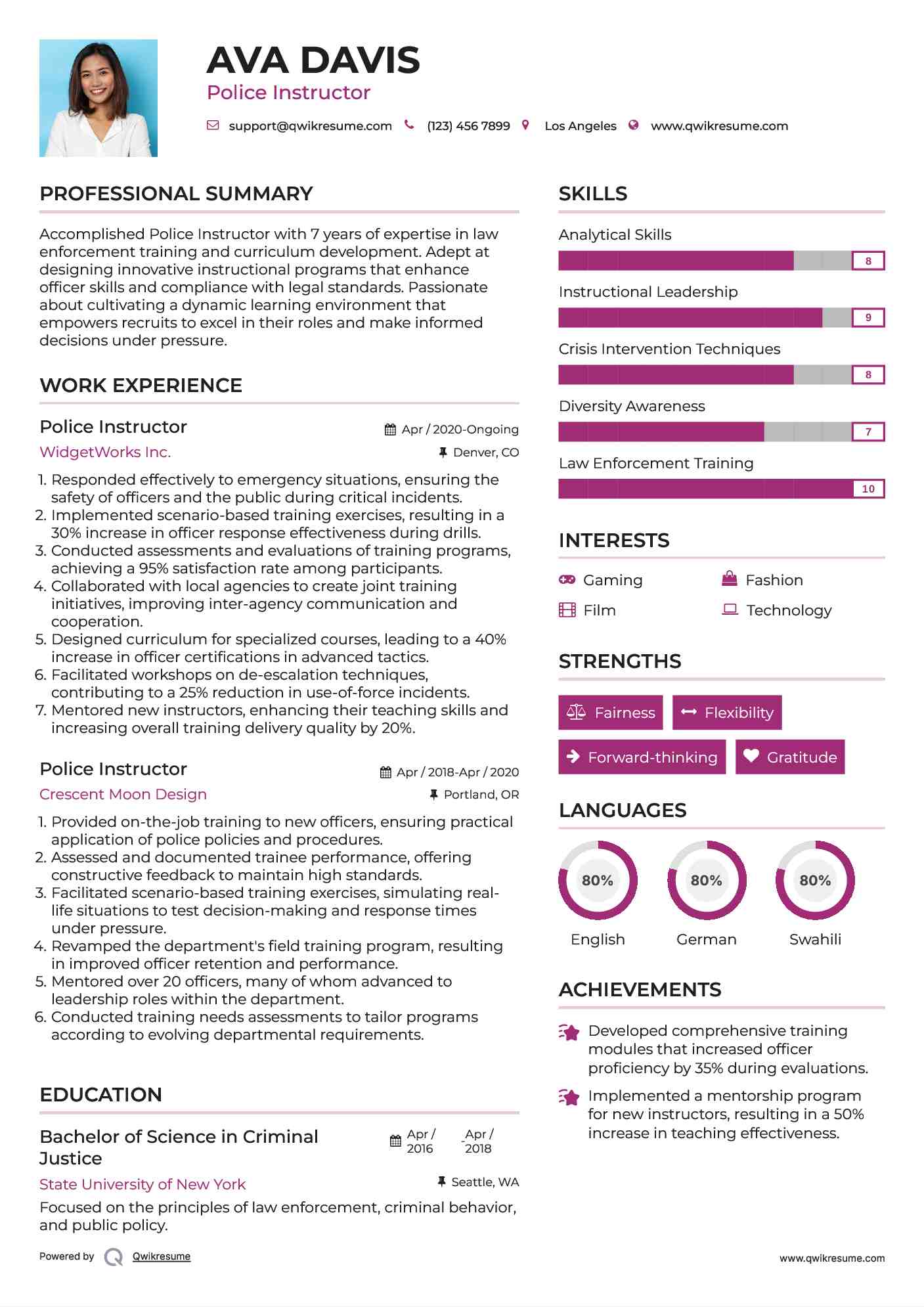 Police Instructor Resume Sample