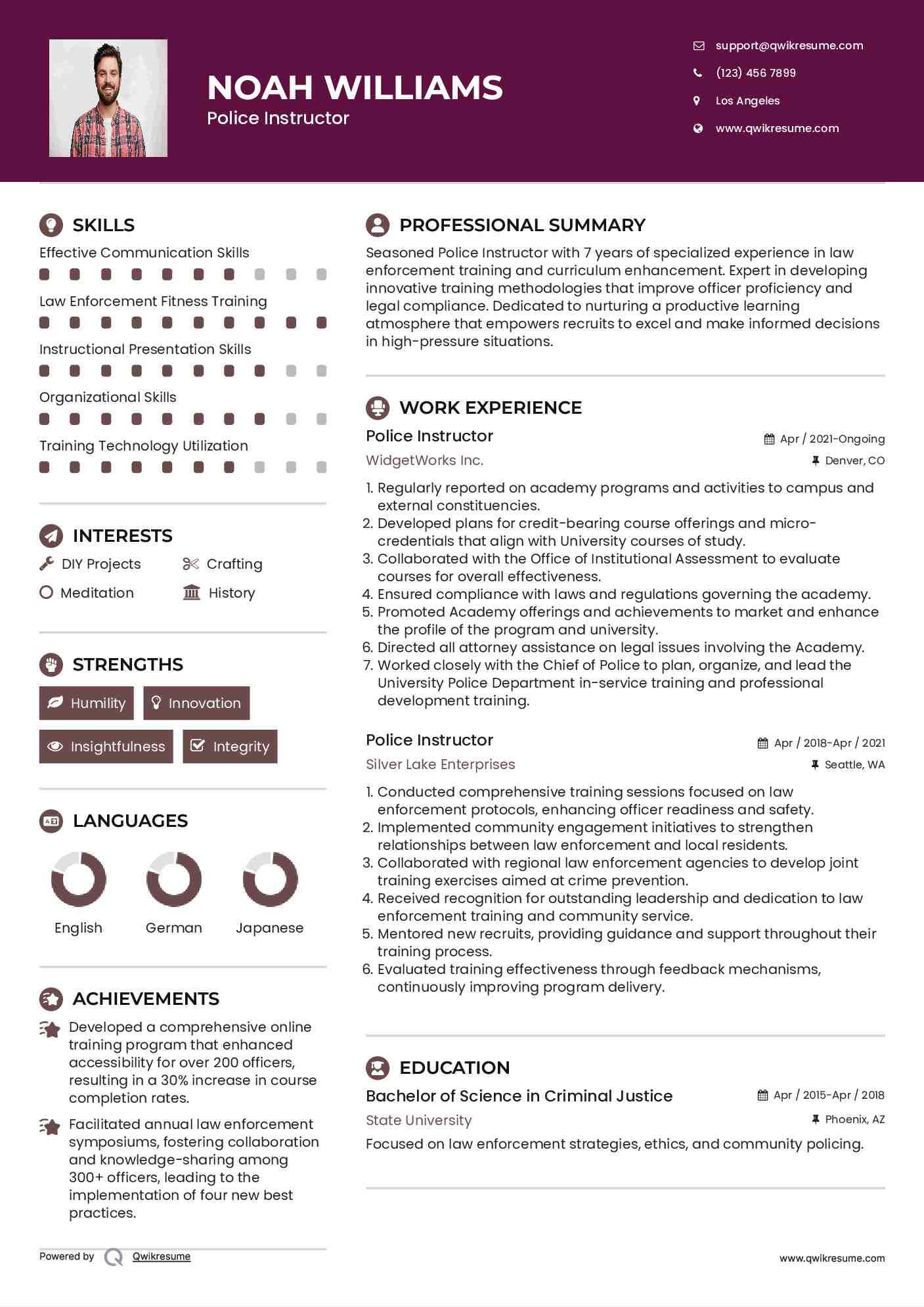 Police Instructor Resume Model