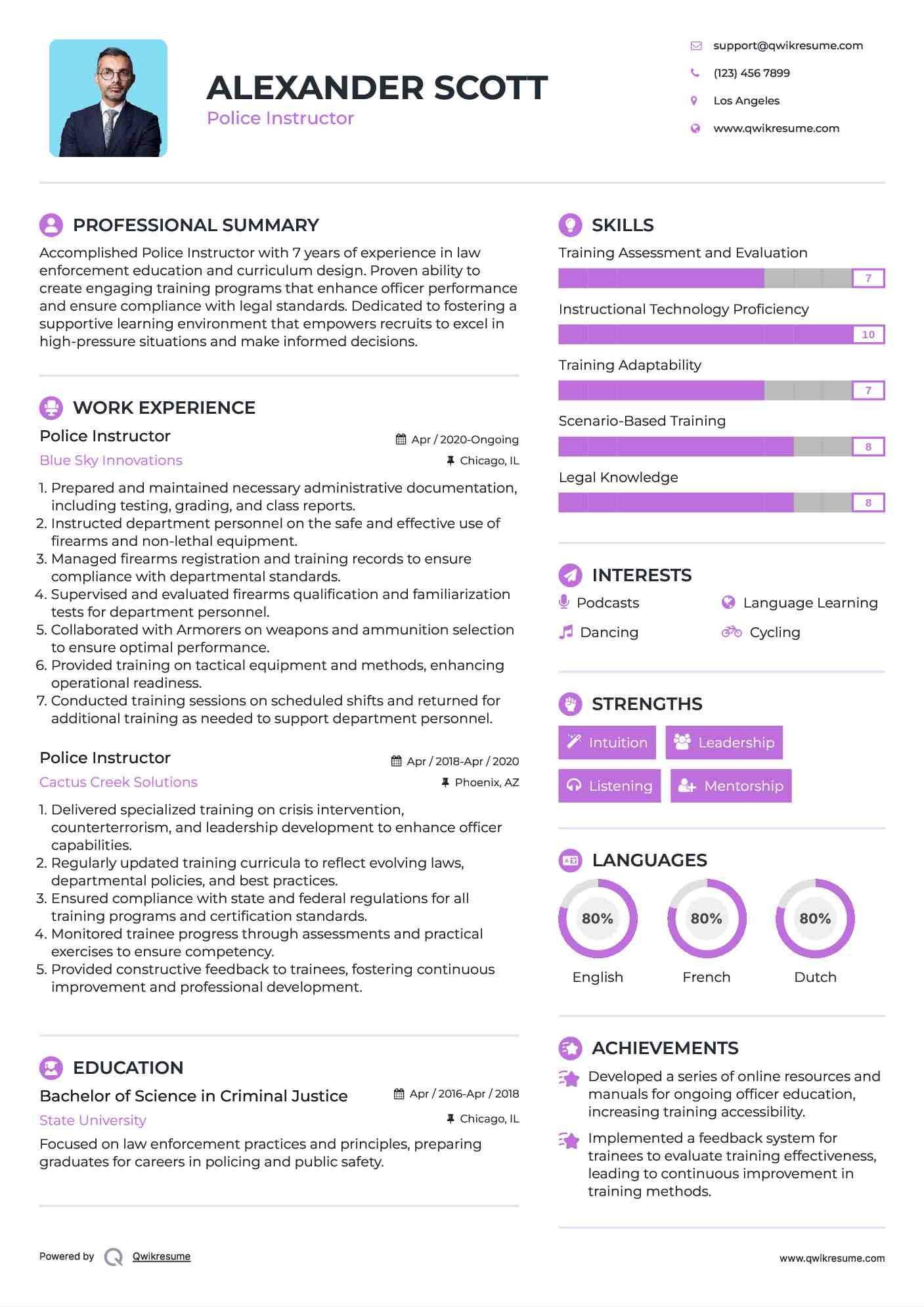 Police Instructor Resume Format