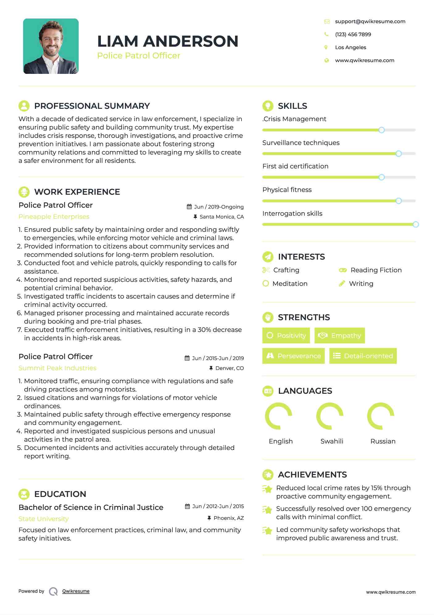 Police Patrol Officer Resume Model