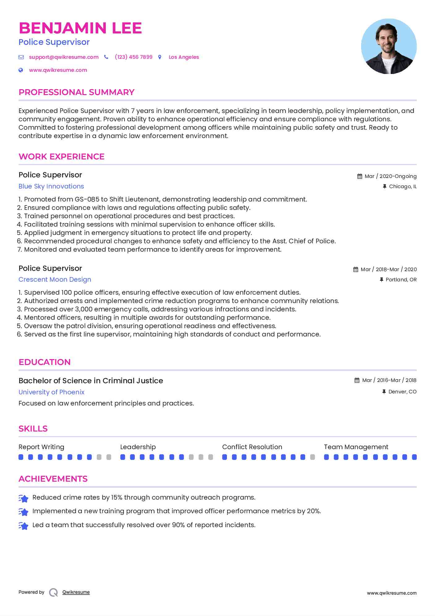 Police Supervisor Resume Template
