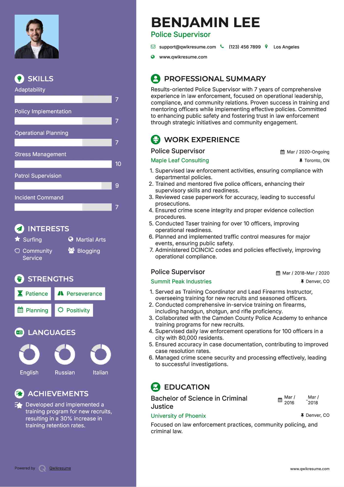 Police Supervisor Resume Model