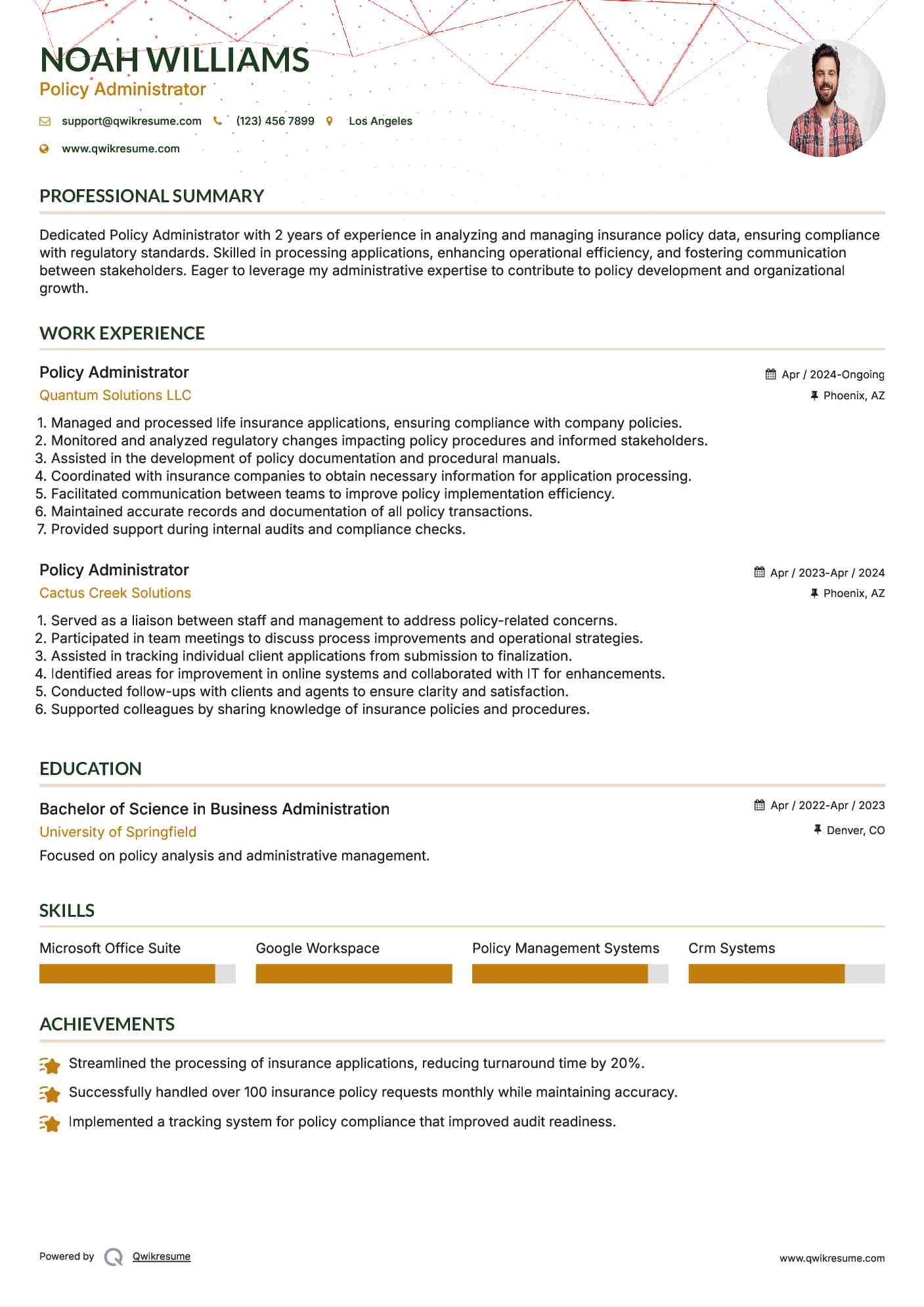 Policy Administrator Resume Format