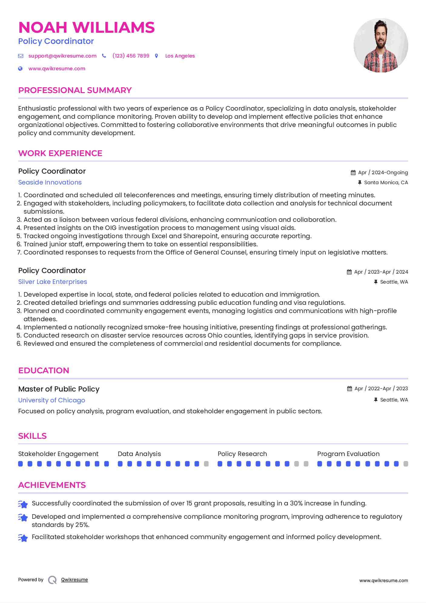 Policy Coordinator Resume Sample