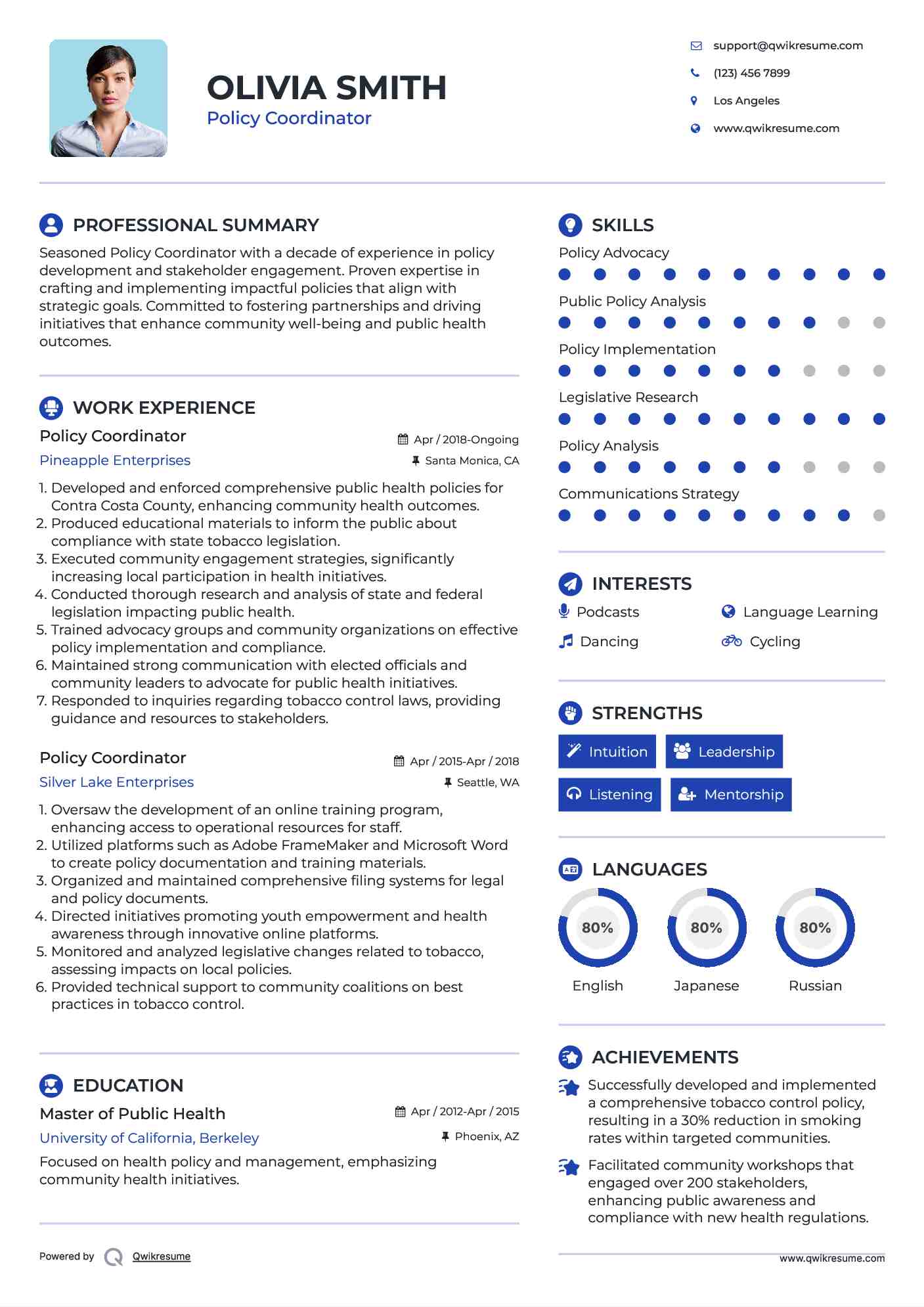 Policy Coordinator Resume Template