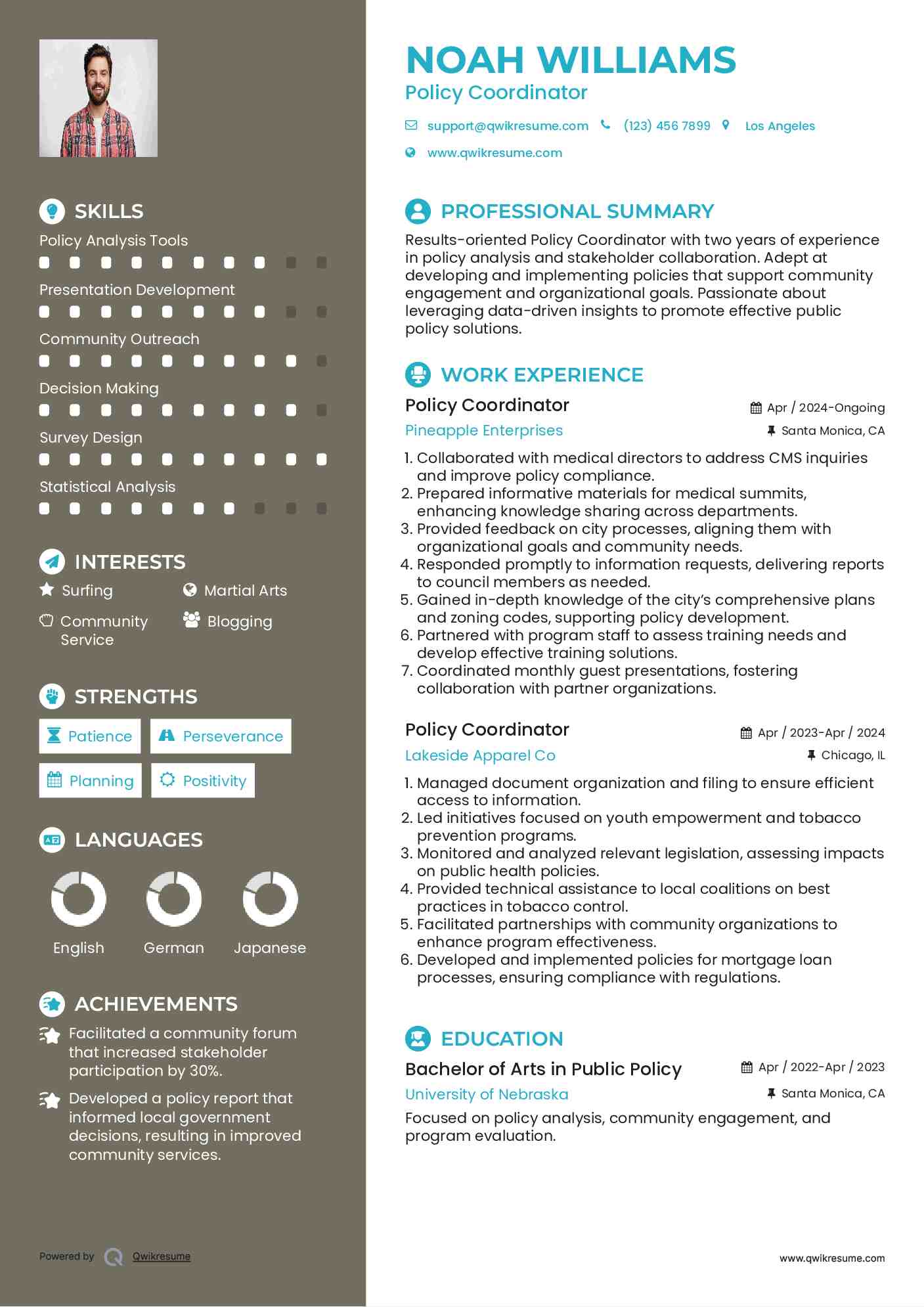 Policy Coordinator Resume Format
