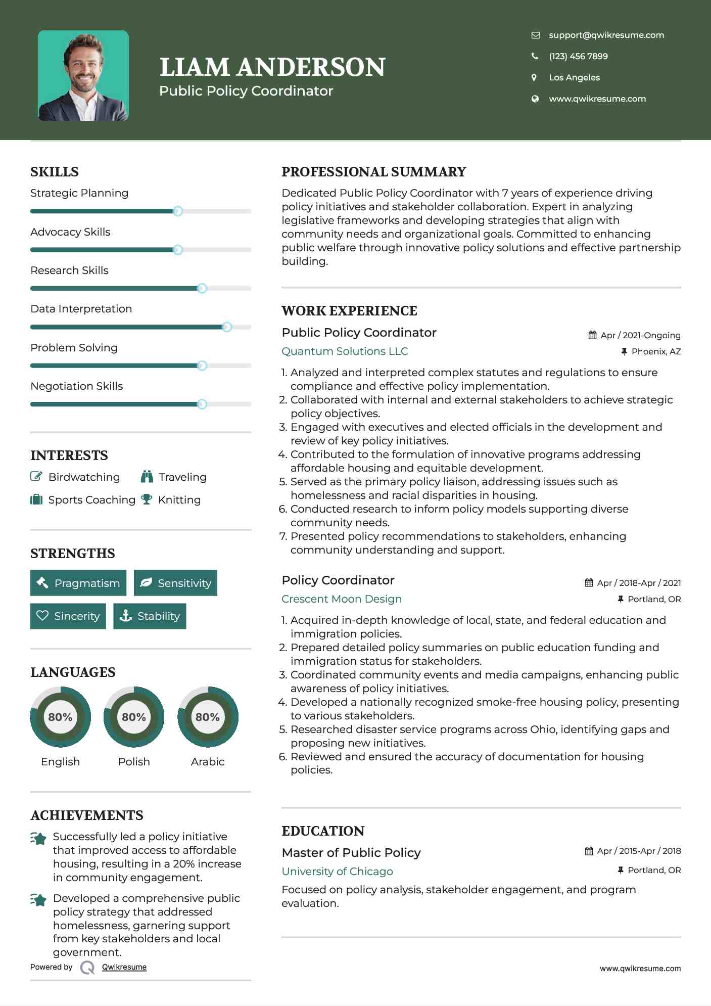 Public Policy Coordinator Resume Sample