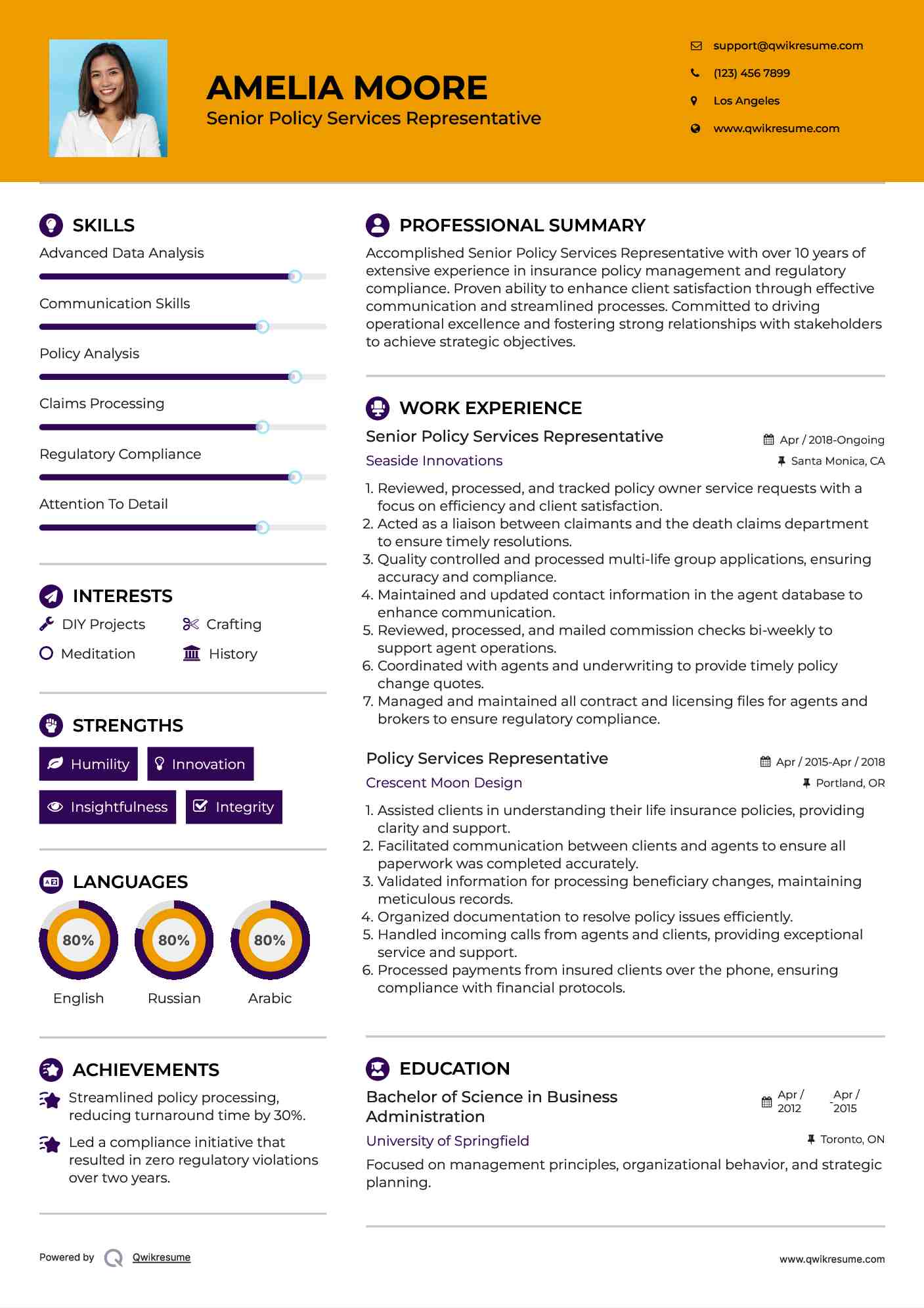 Senior Policy Services Representative Resume Format