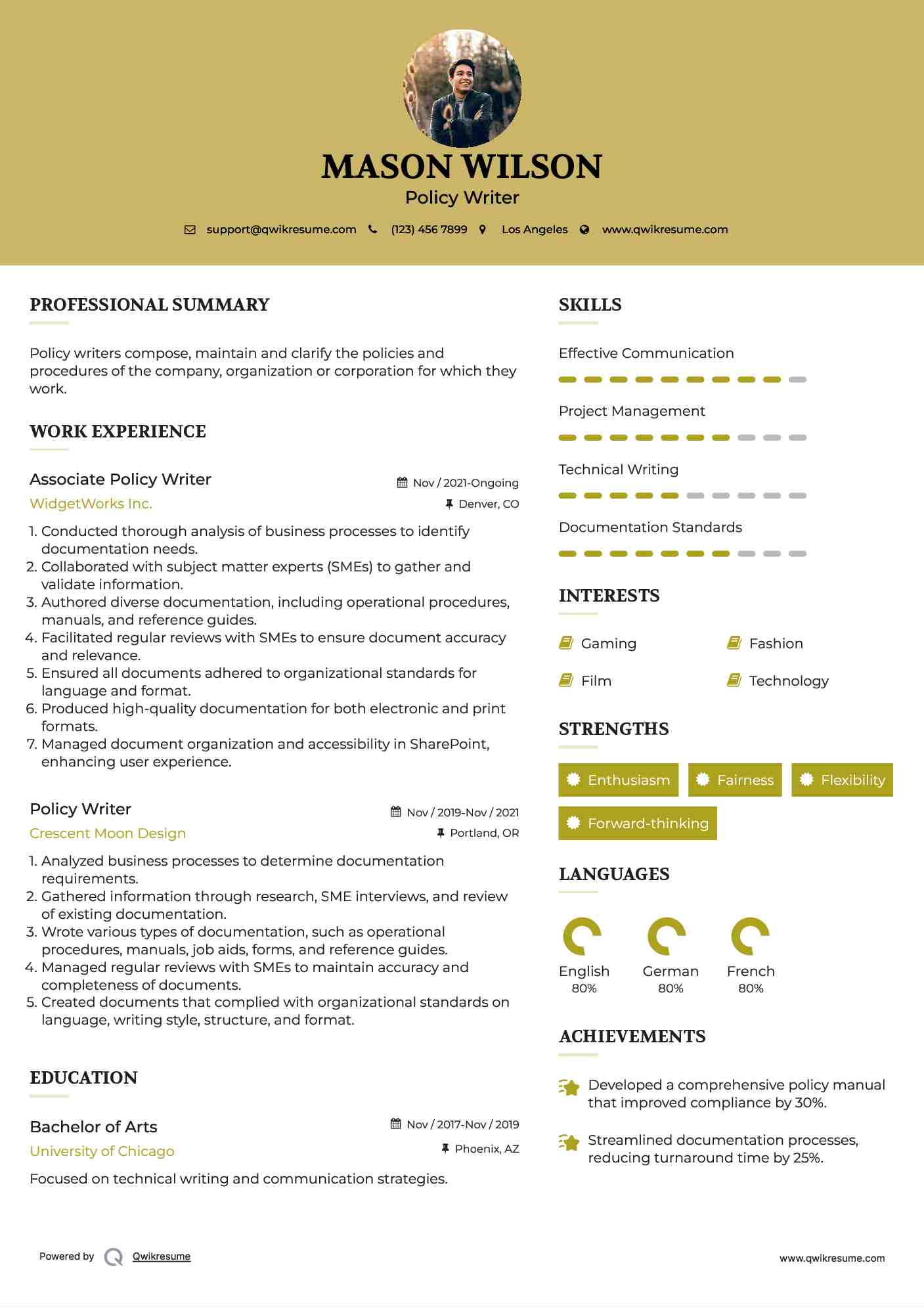 Associate Policy Writer Resume Model