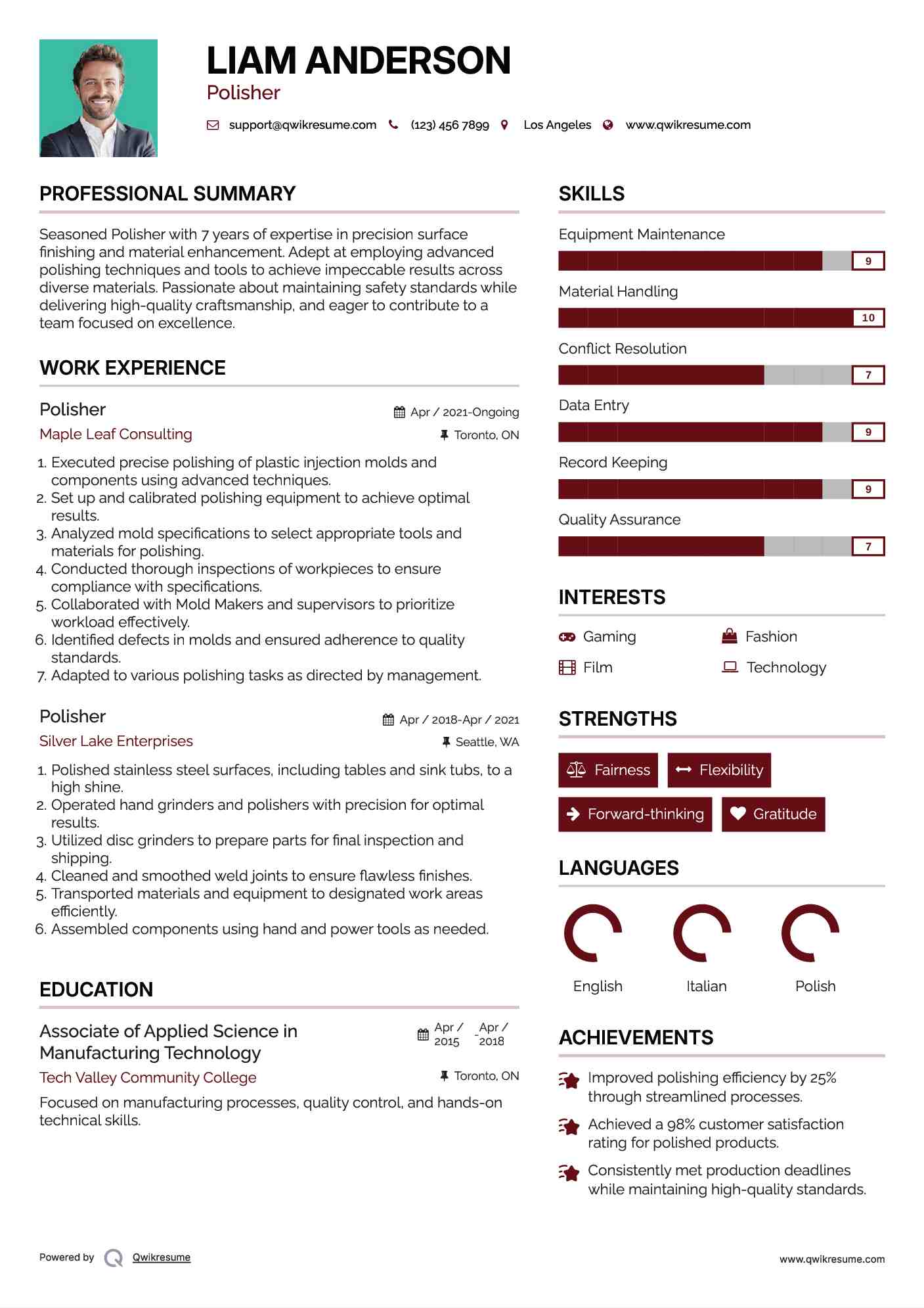 Polisher Resume Sample