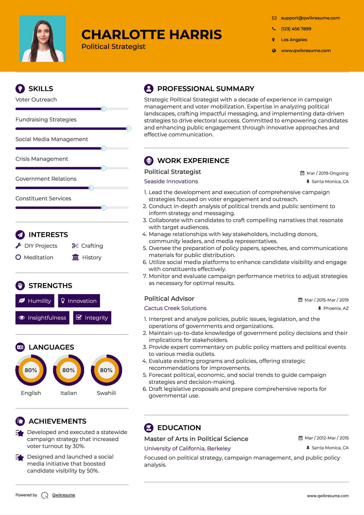 Political Strategist Resume Example