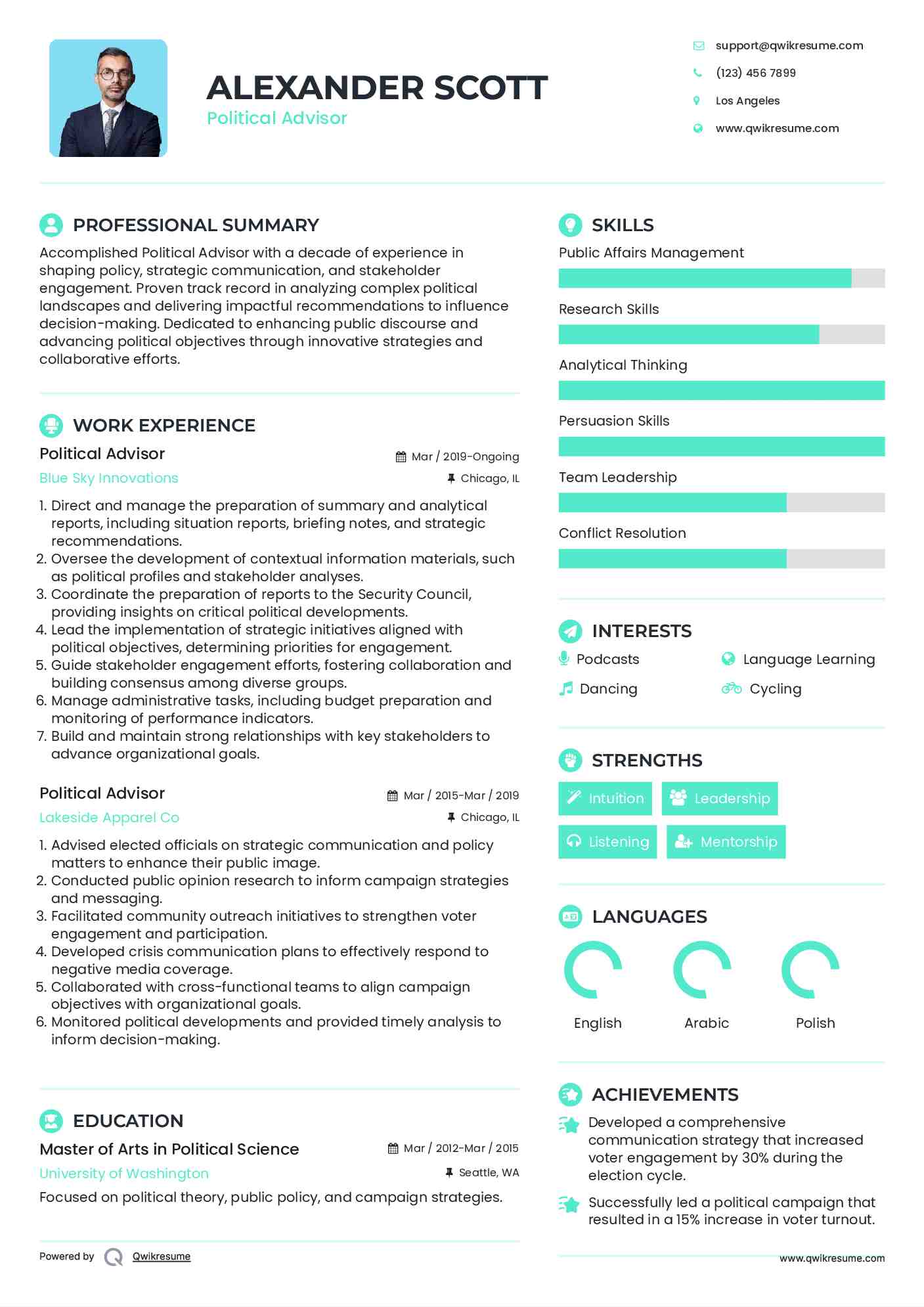 Political Advisor Resume Model
