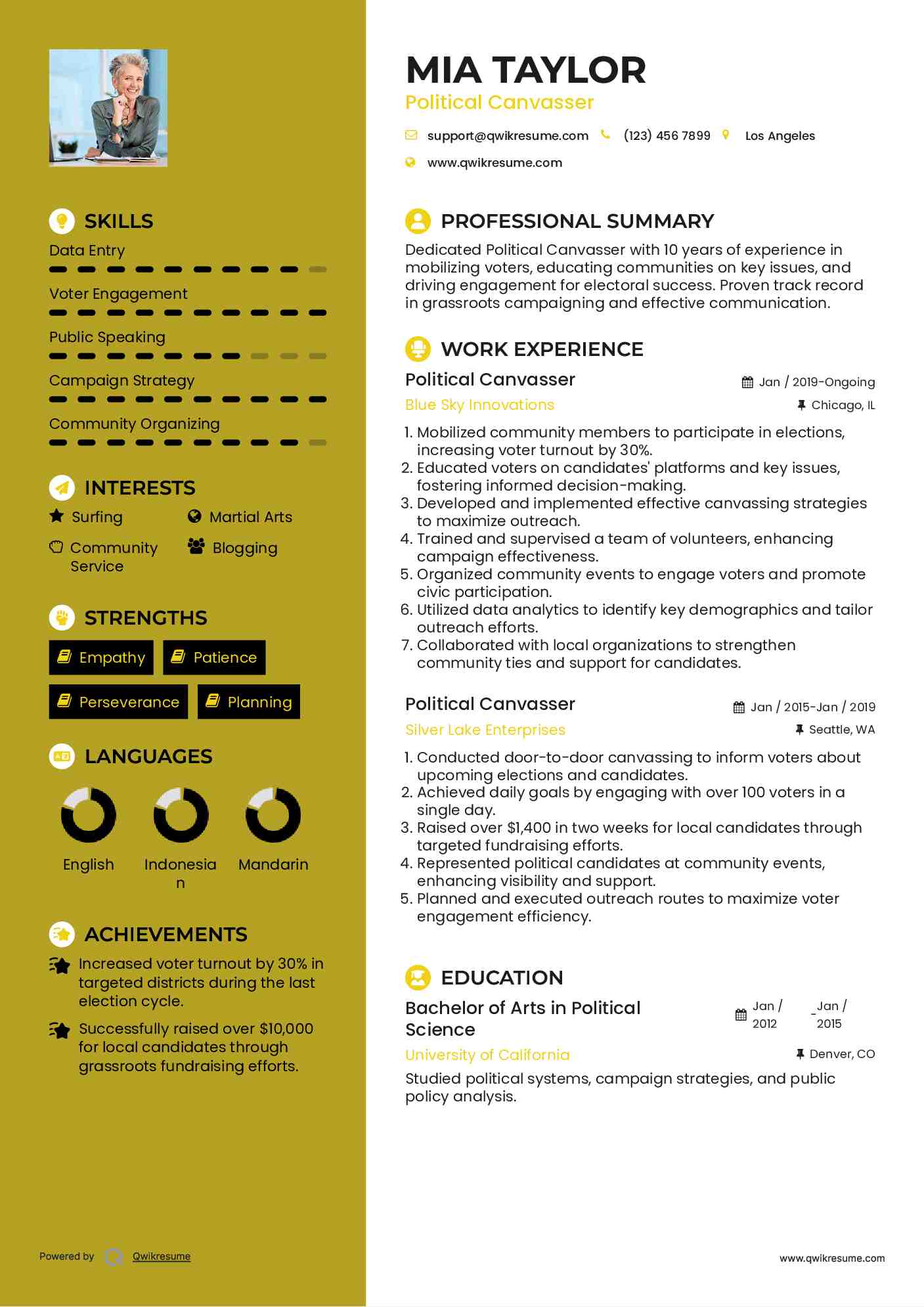 Political Canvasser Resume Template