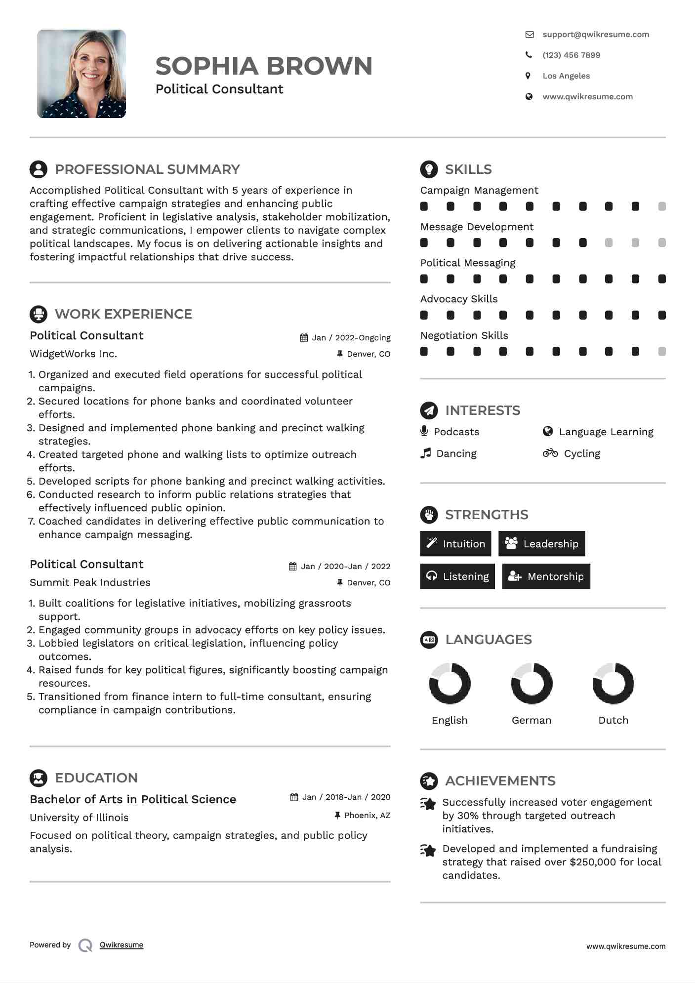 Political Consultant Resume Template