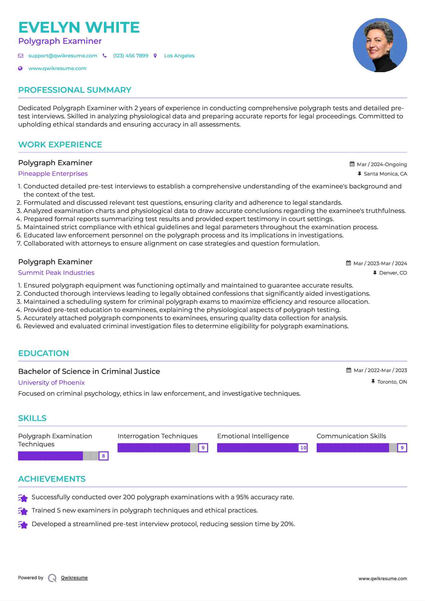 Polygraph Examiner Resume Example