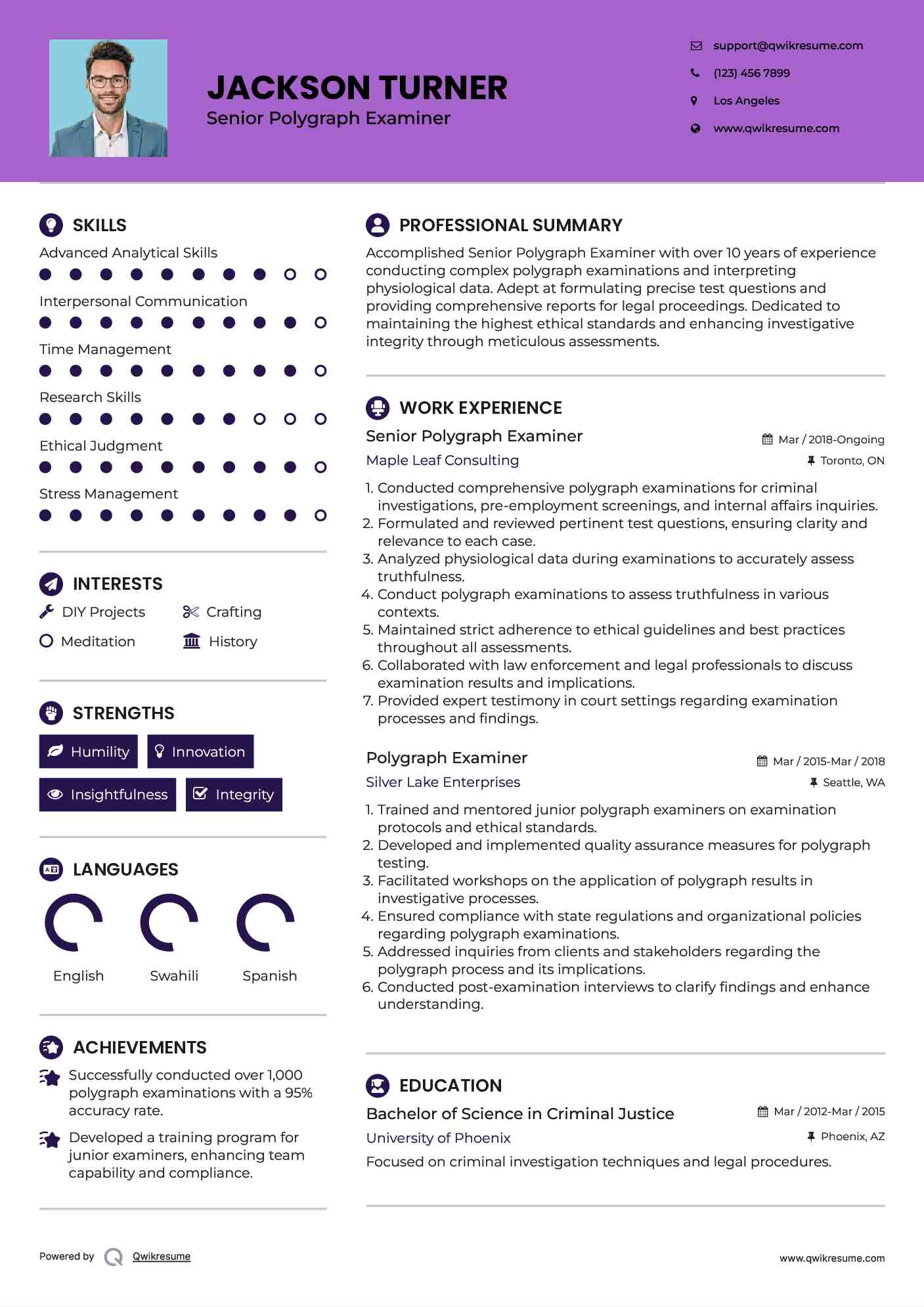Senior Polygraph Examiner Resume Template