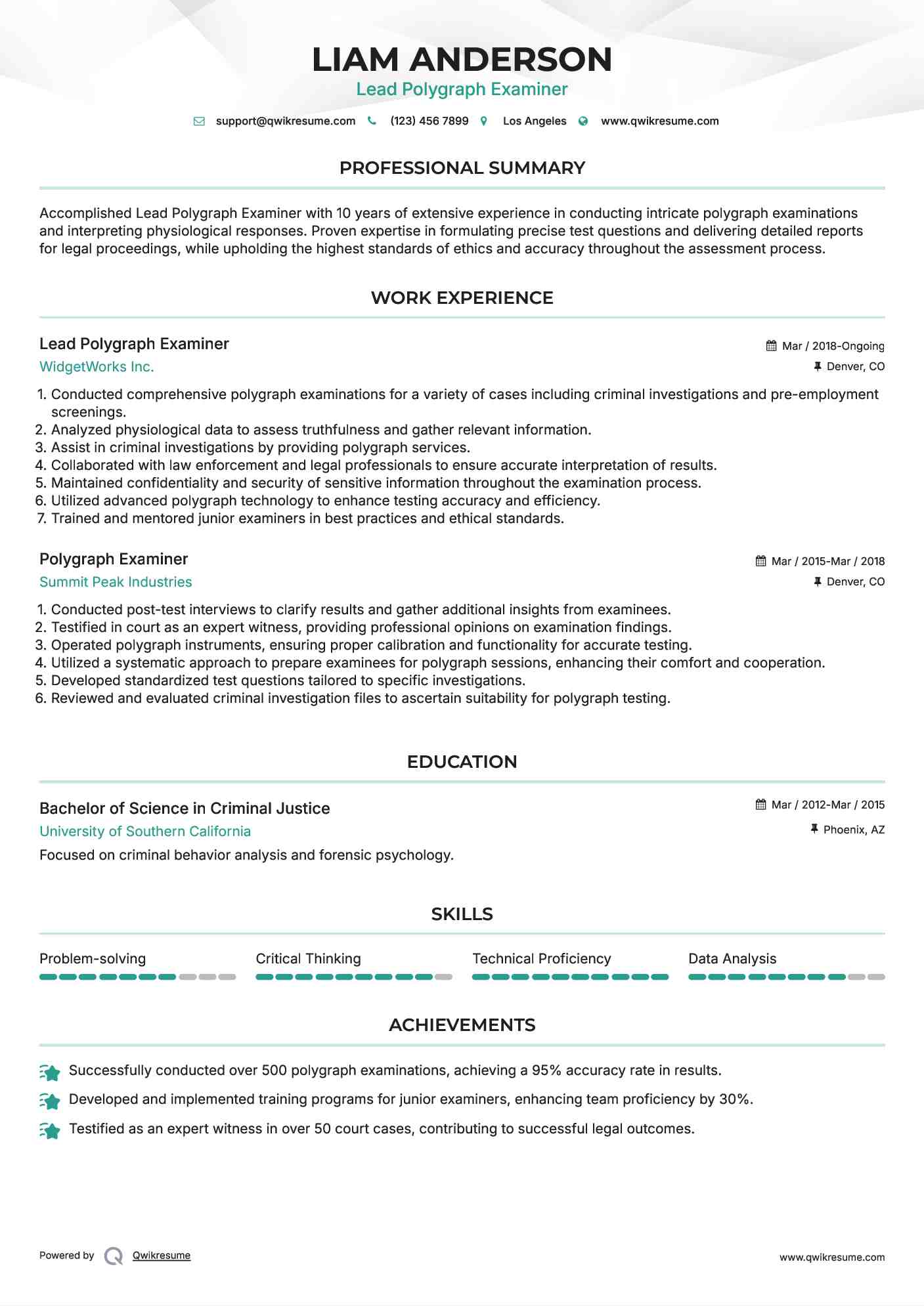 Lead Polygraph Examiner Resume Template