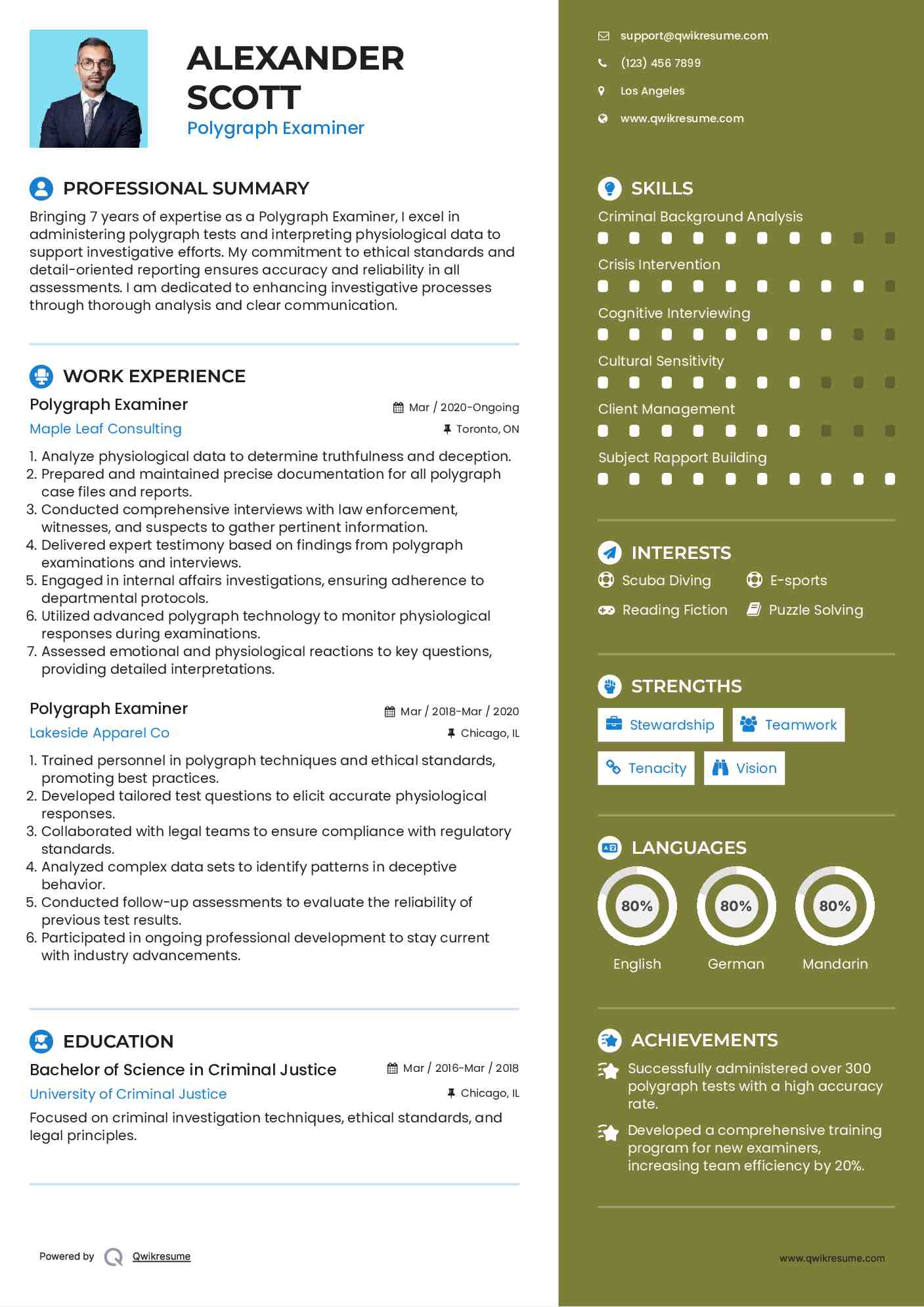 Polygraph Examiner Resume Format