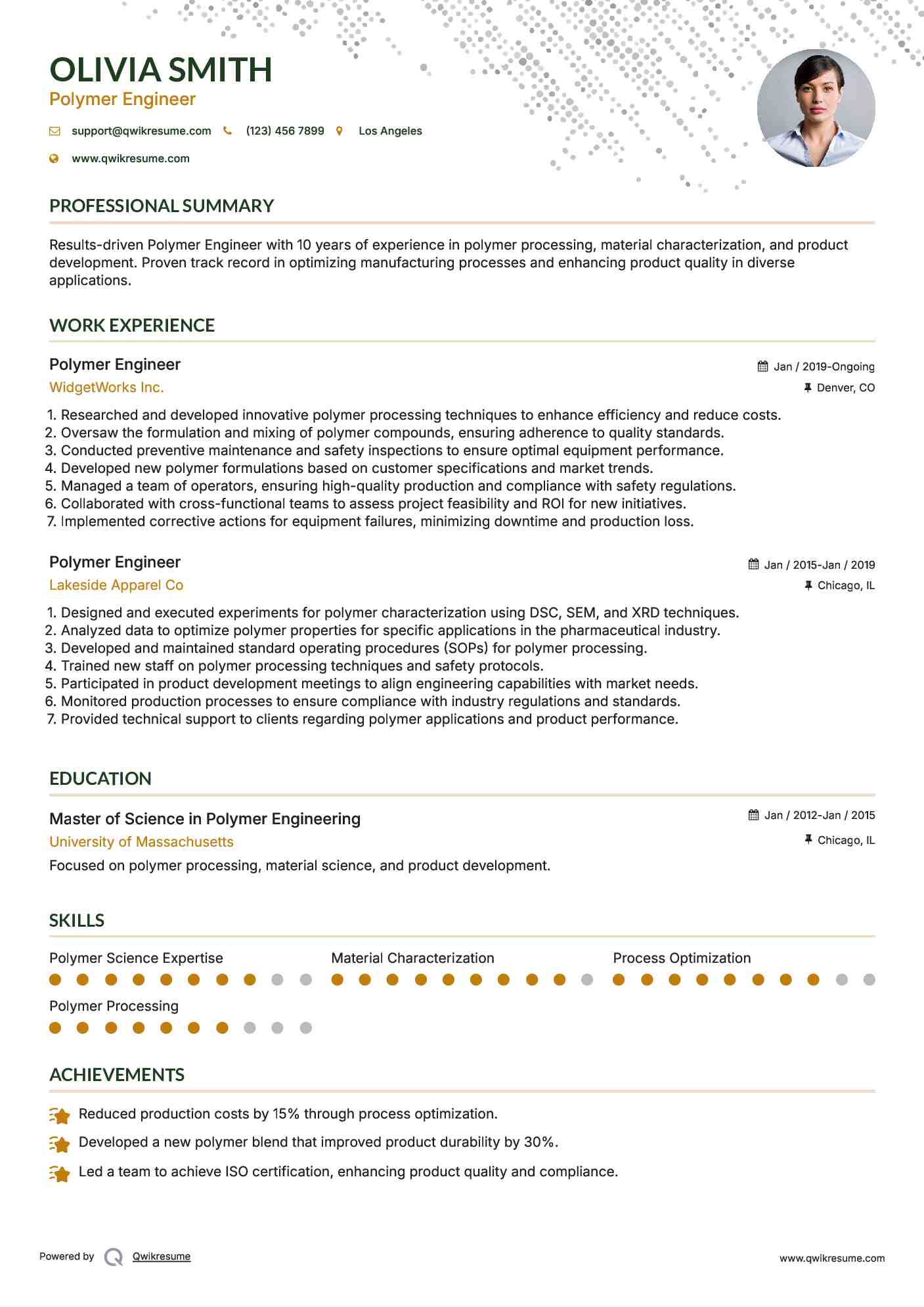 Polymer Engineer Resume Model