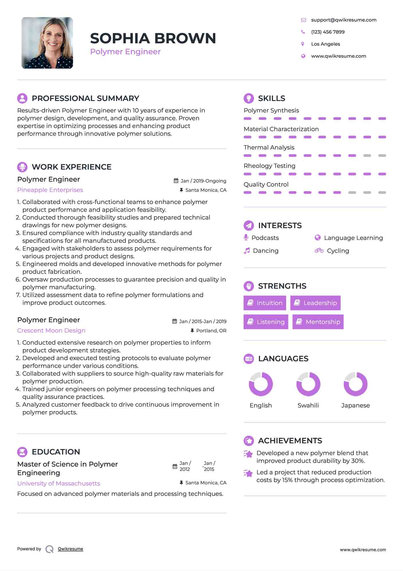 Polymer Engineer Resume Format