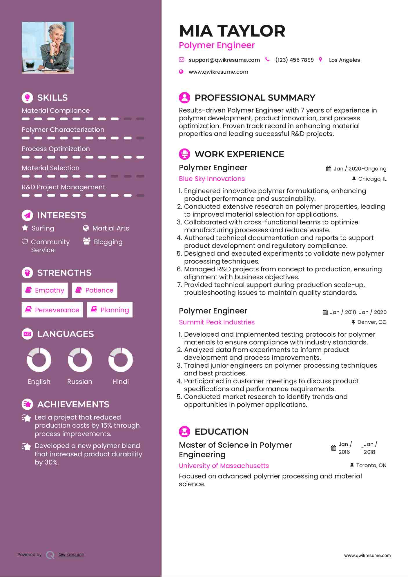 Polymer Engineer Resume Format