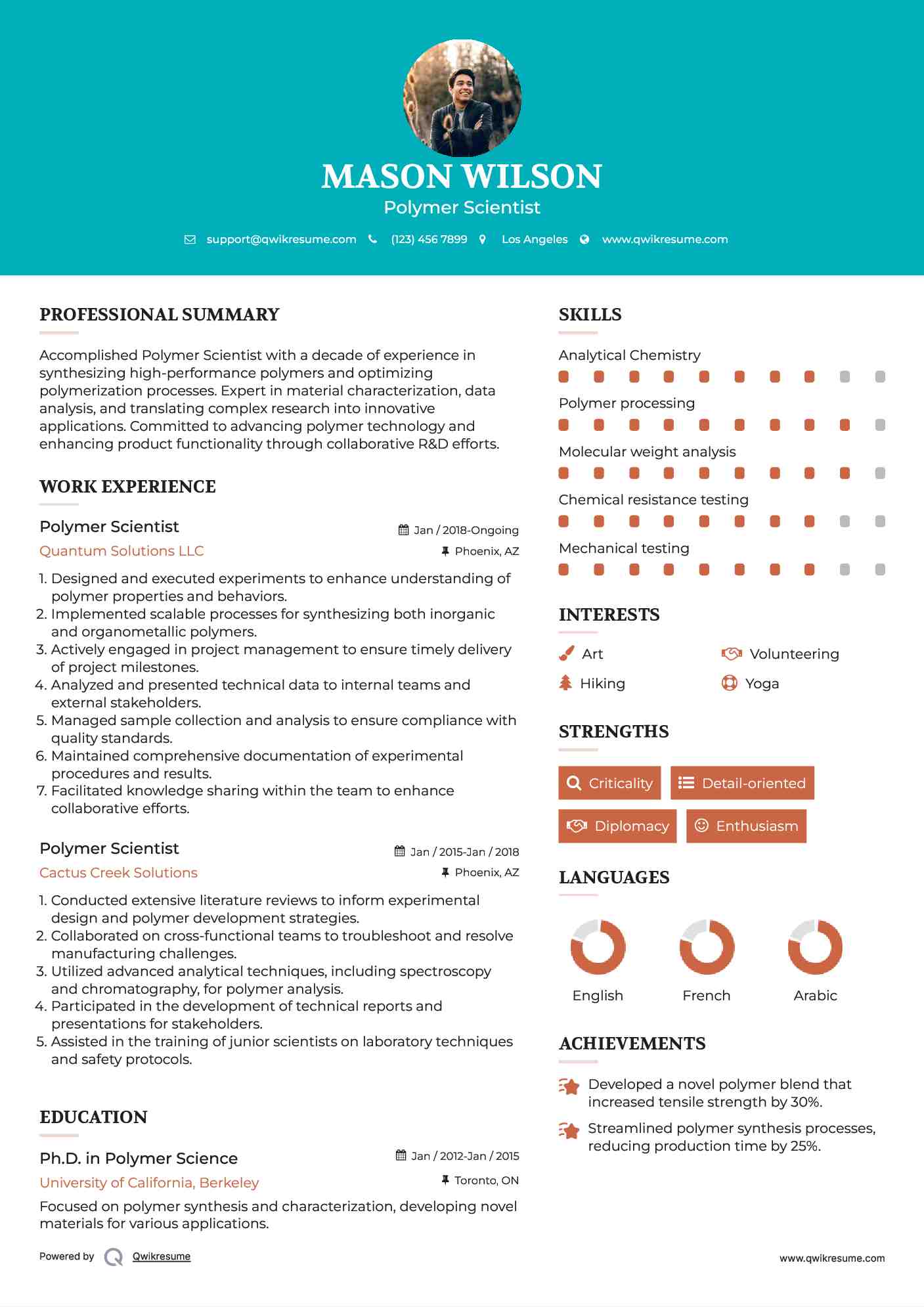 Polymer Scientist Resume Example