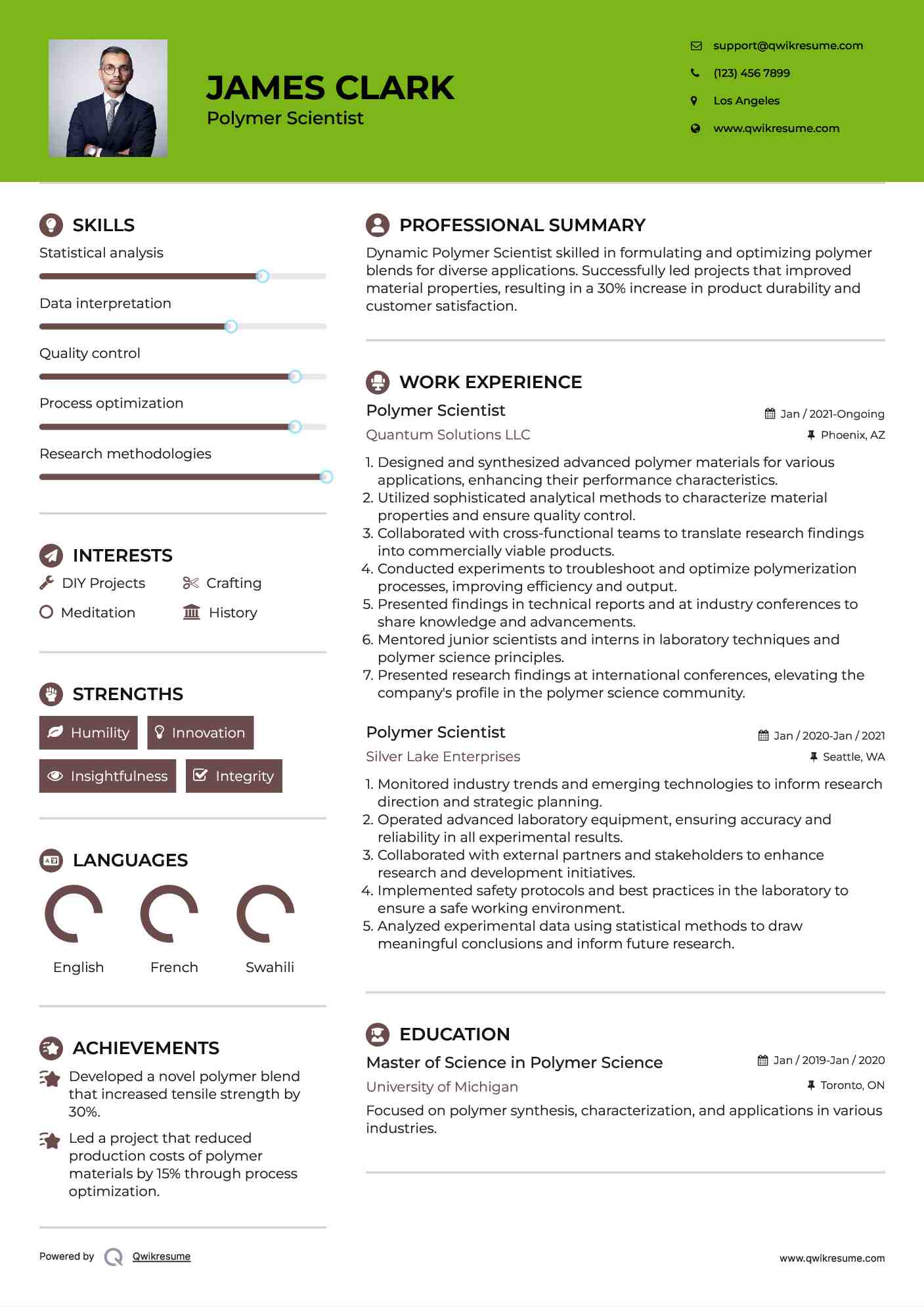 Polymer Scientist Resume Template