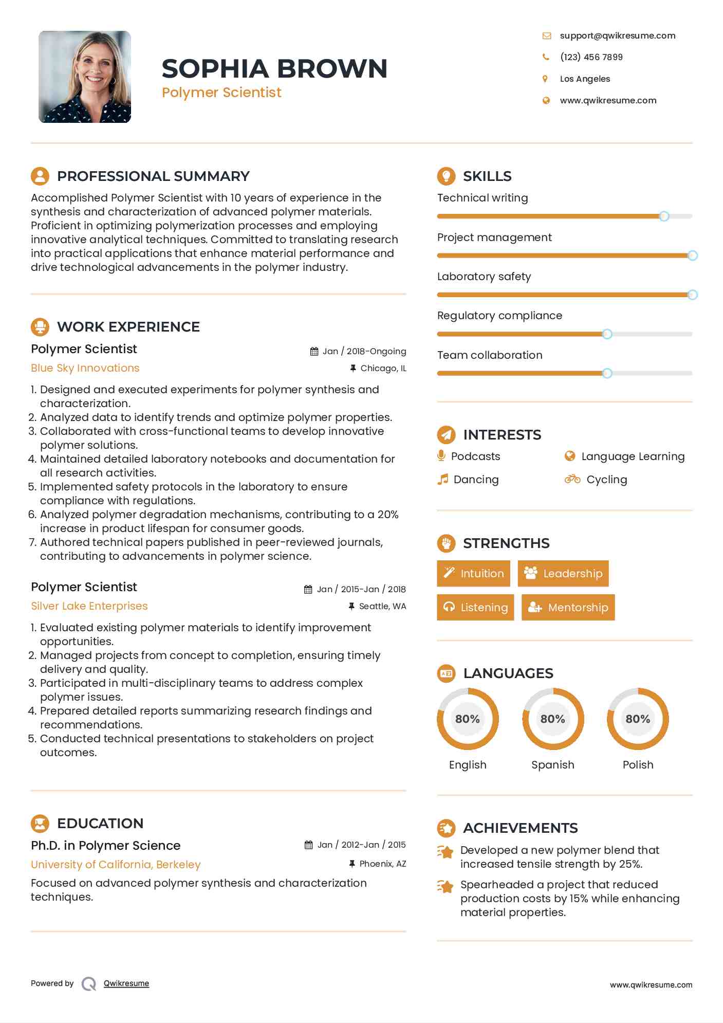 Polymer Scientist Resume Model