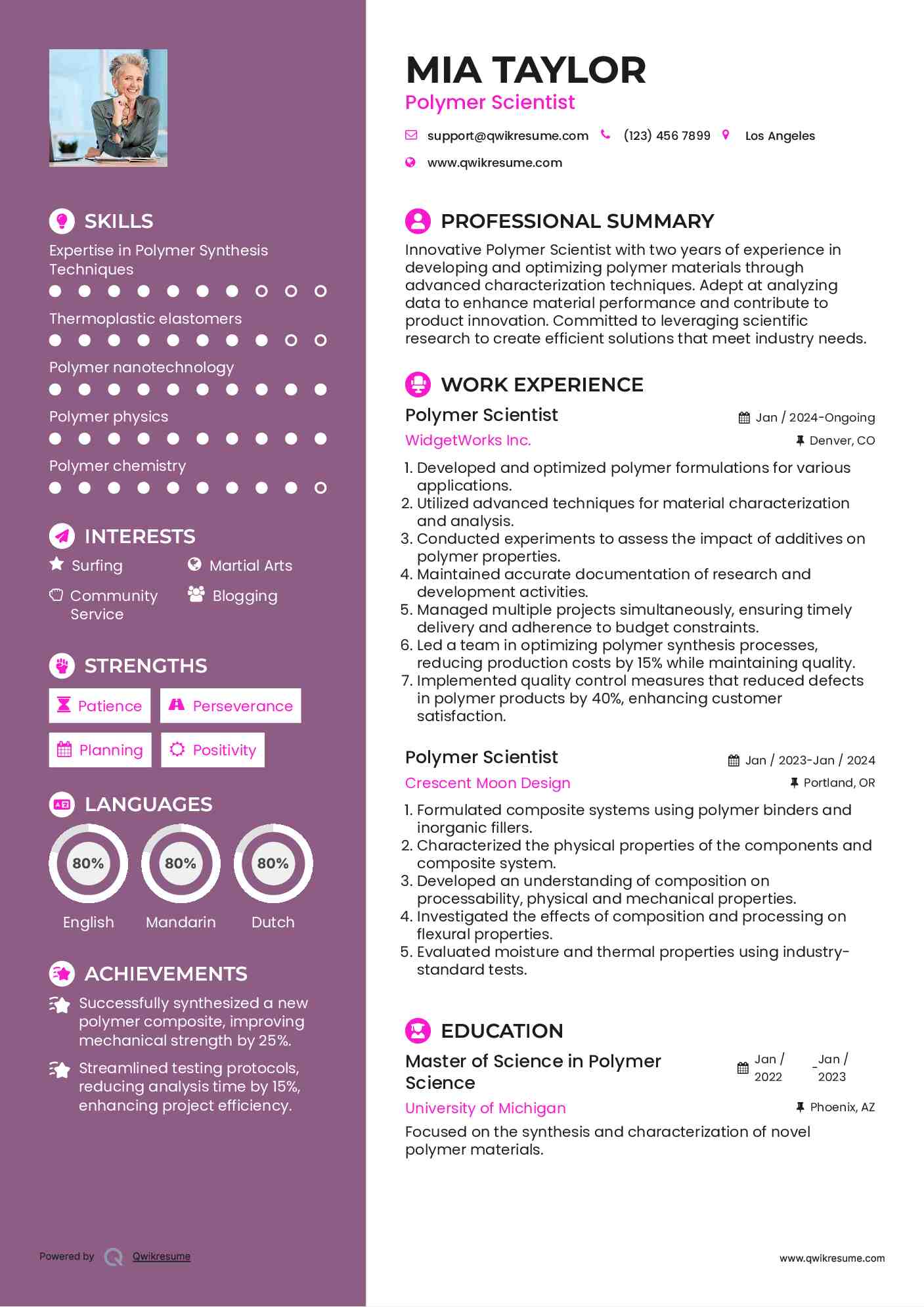 Polymer Scientist Resume Template