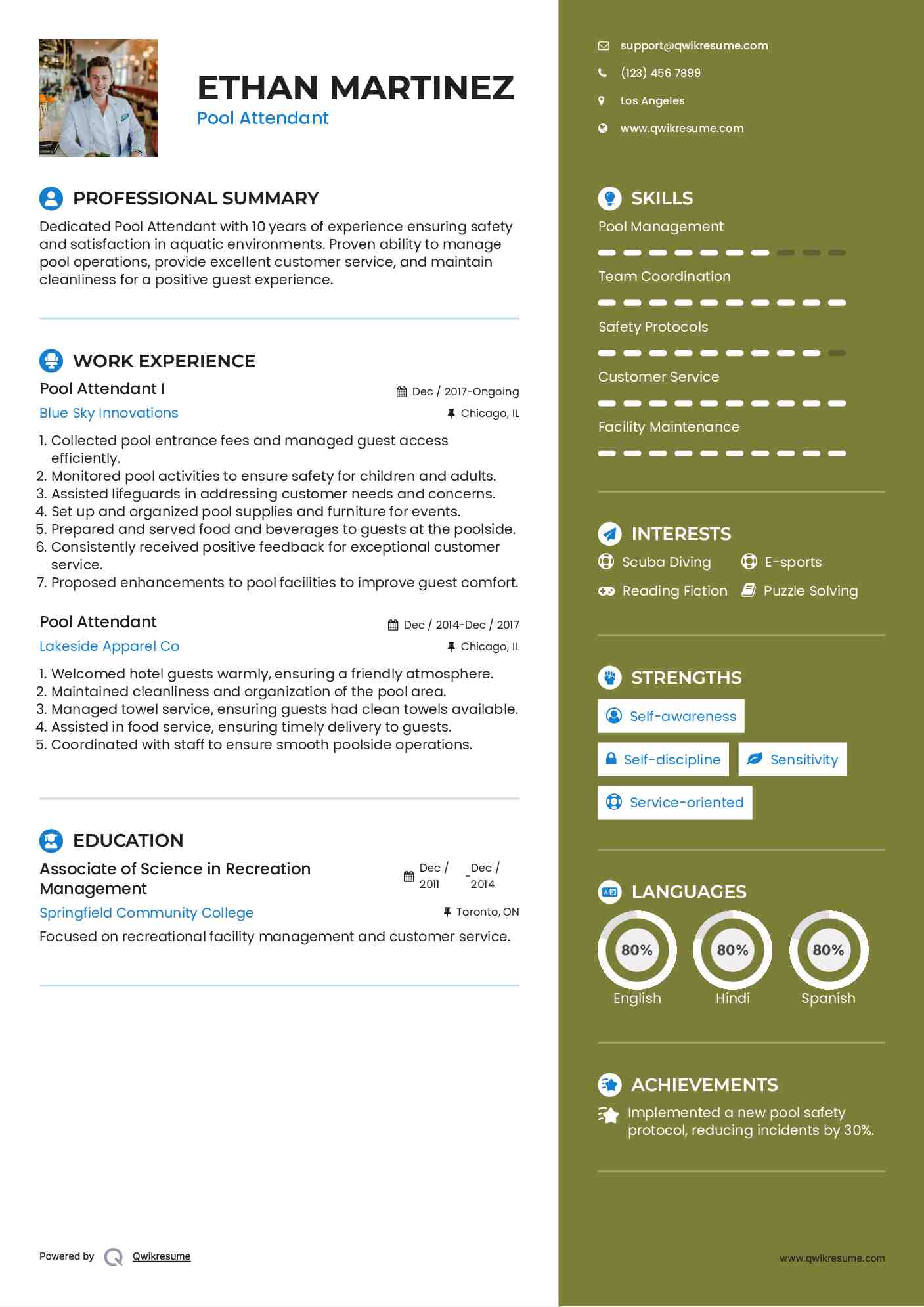 Pool Attendant I Resume Template