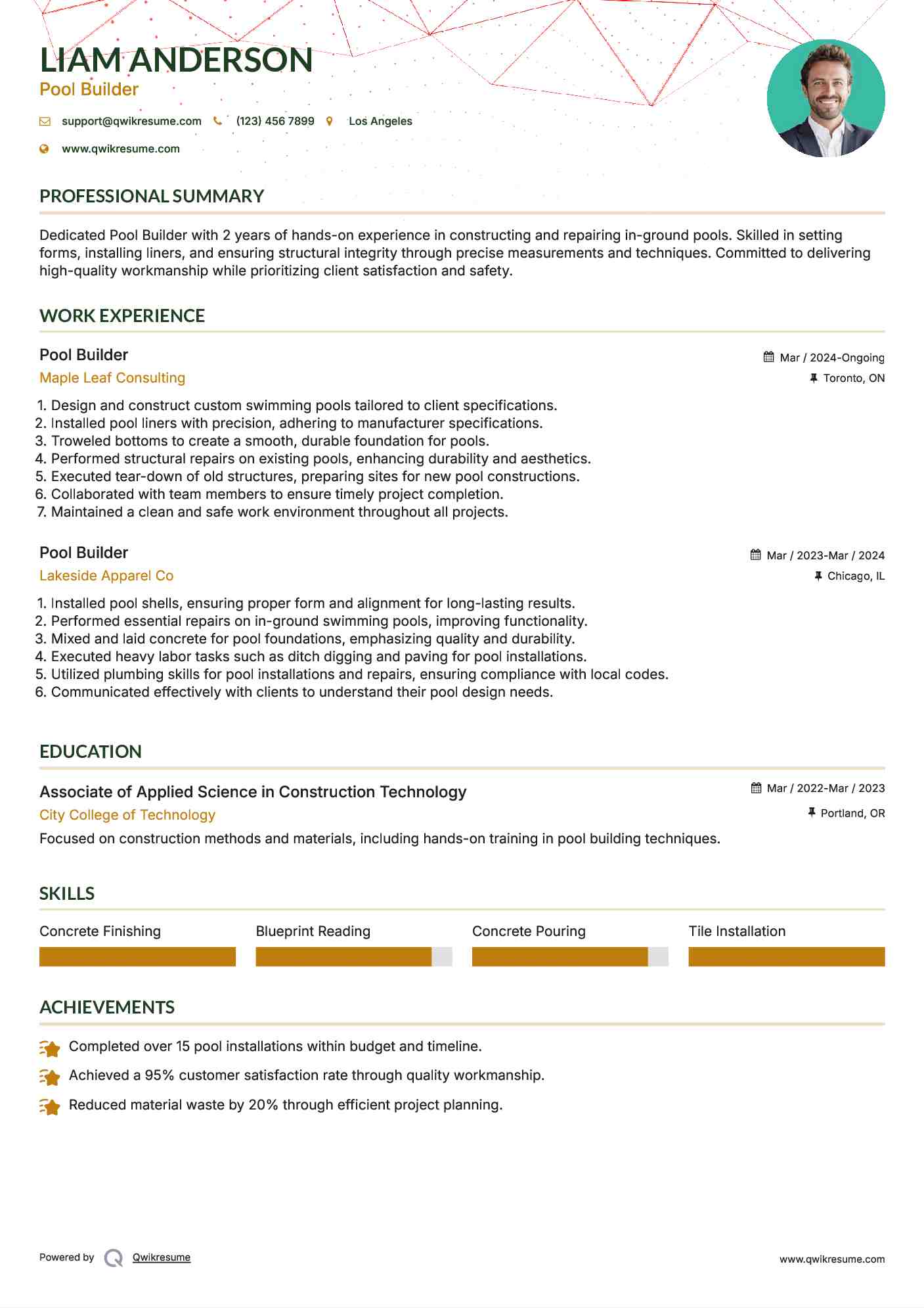 Pool Builder Resume Template