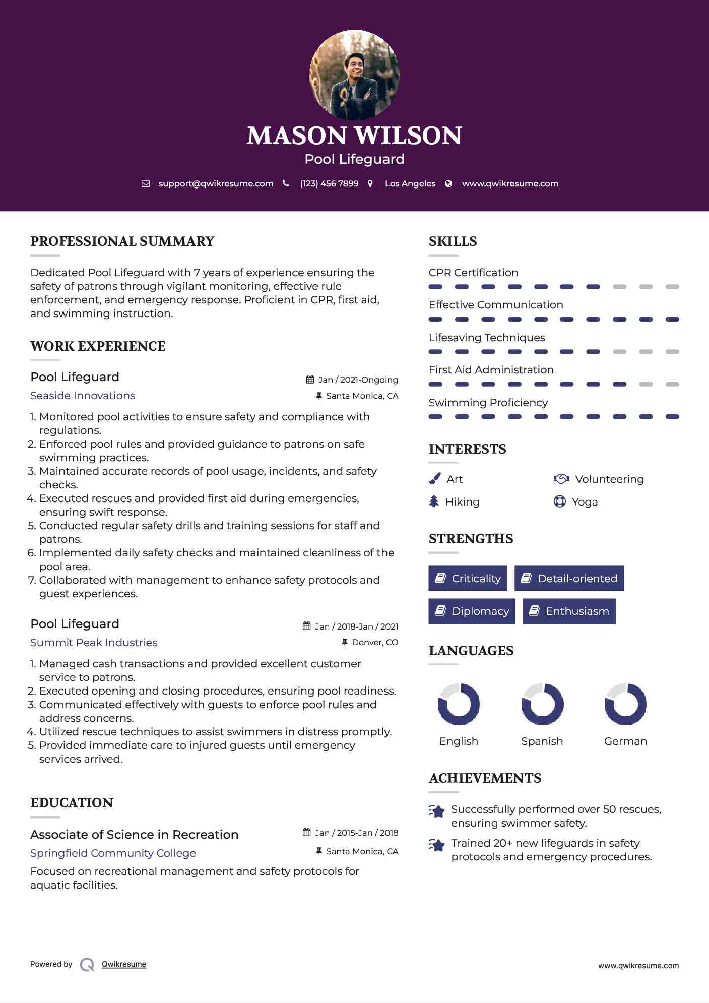 Pool Lifeguard Resume Model