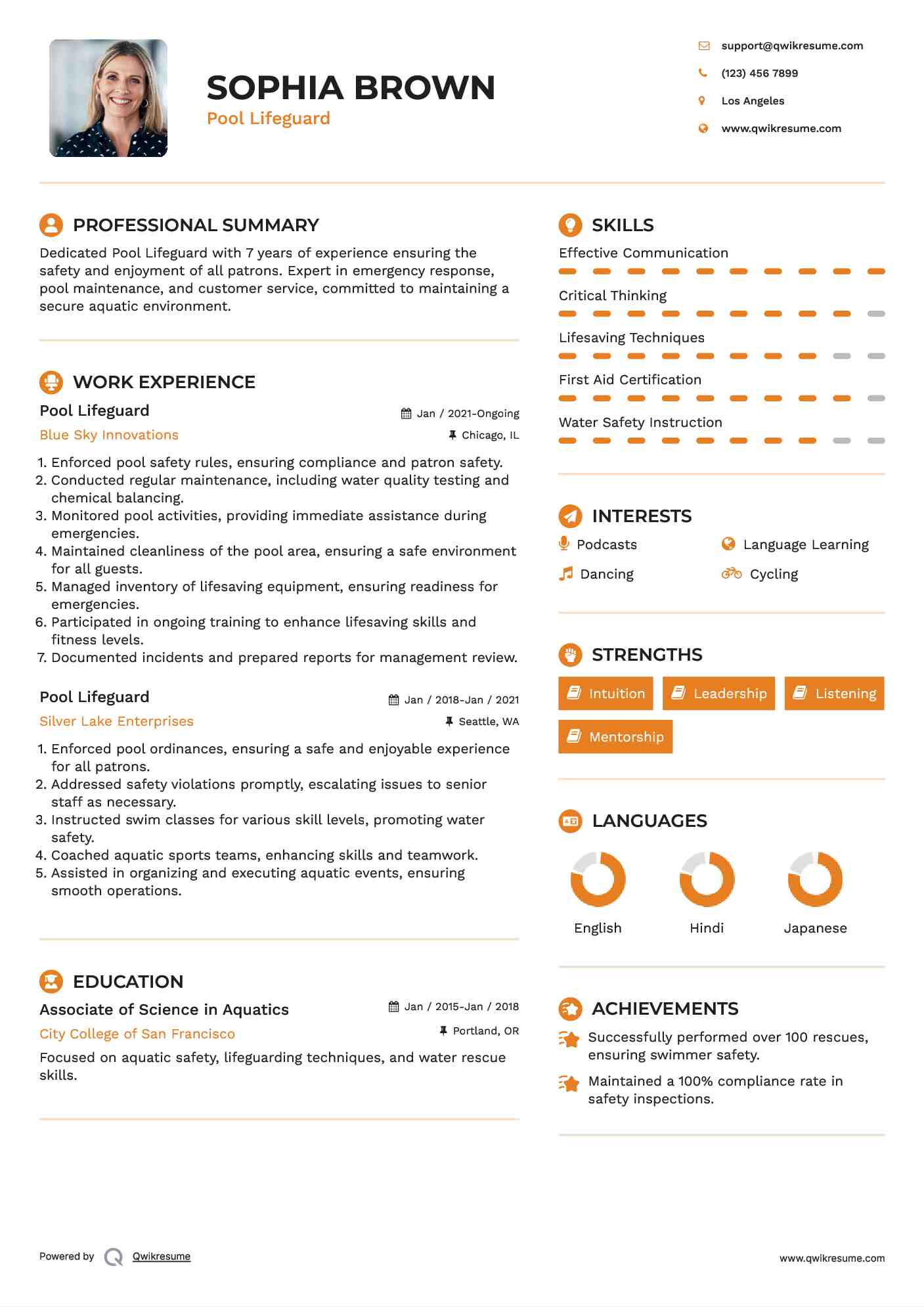 Pool Lifeguard Resume Sample