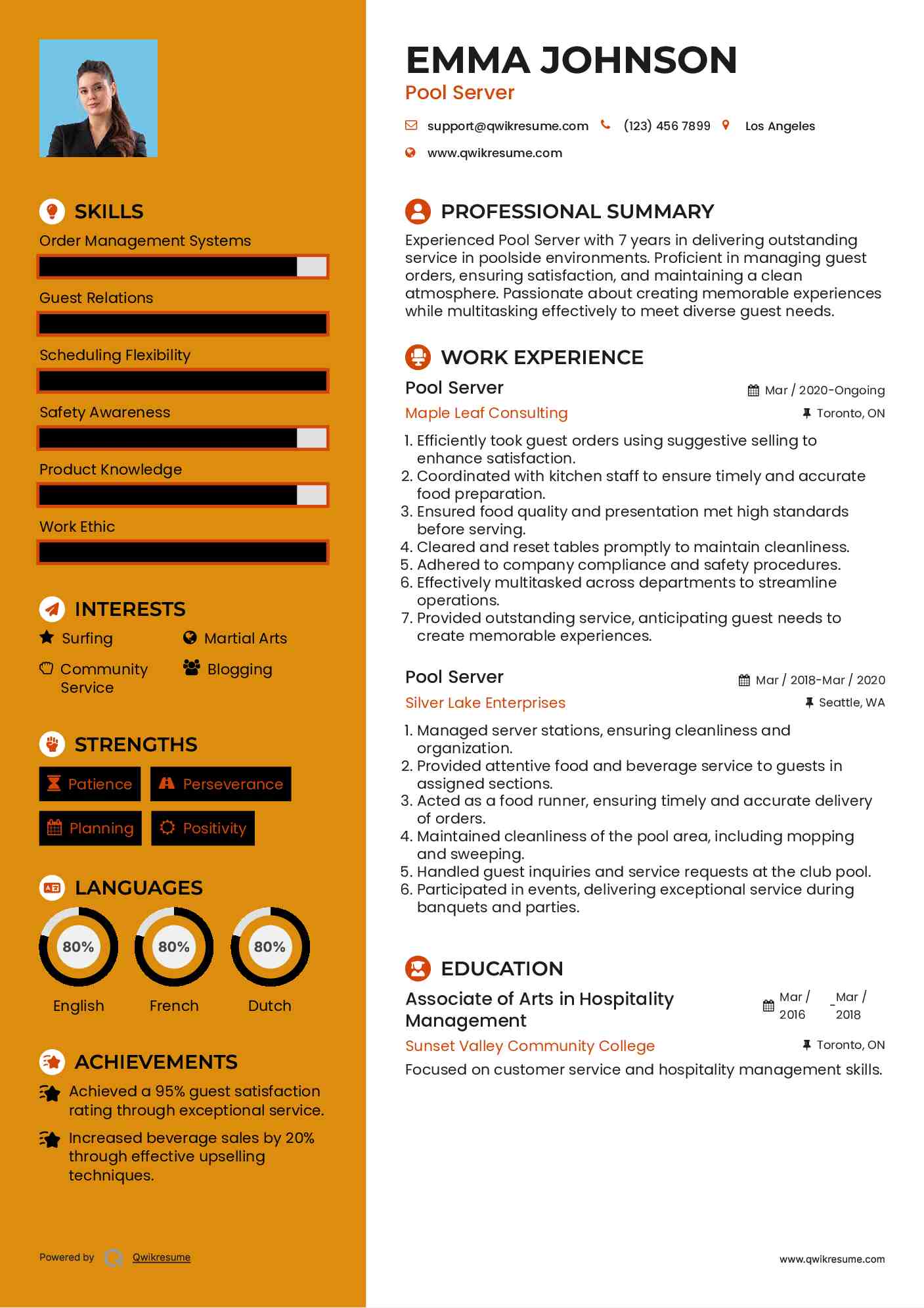 Pool Server Resume Model