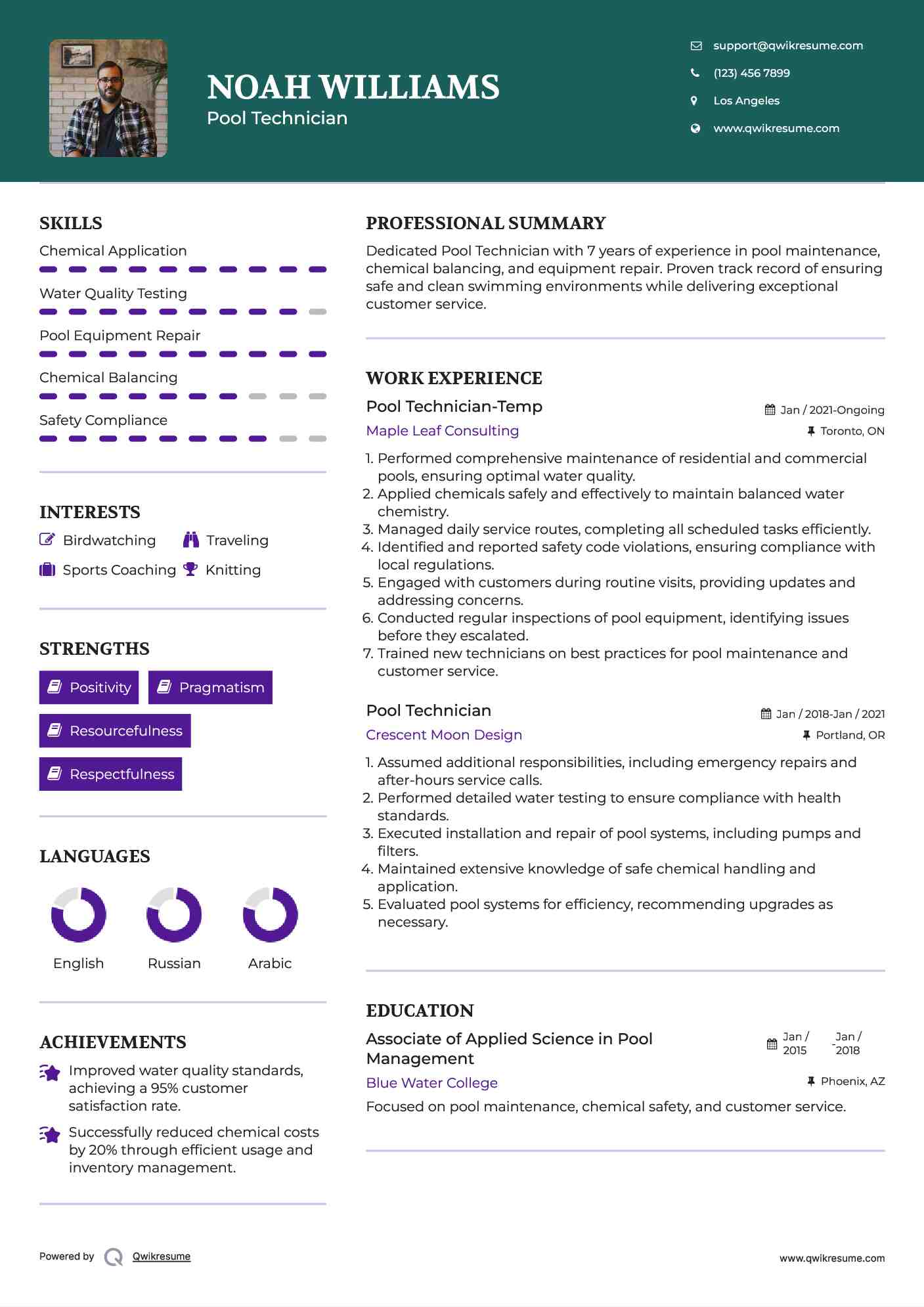 Pool Technician-Temp Resume Template