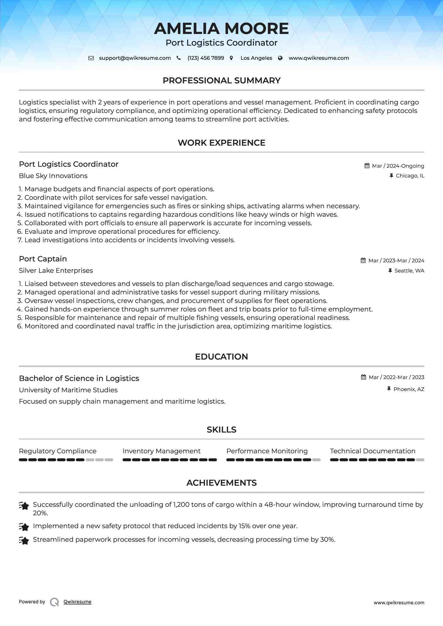 Port Captain Resume Samples QwikResume