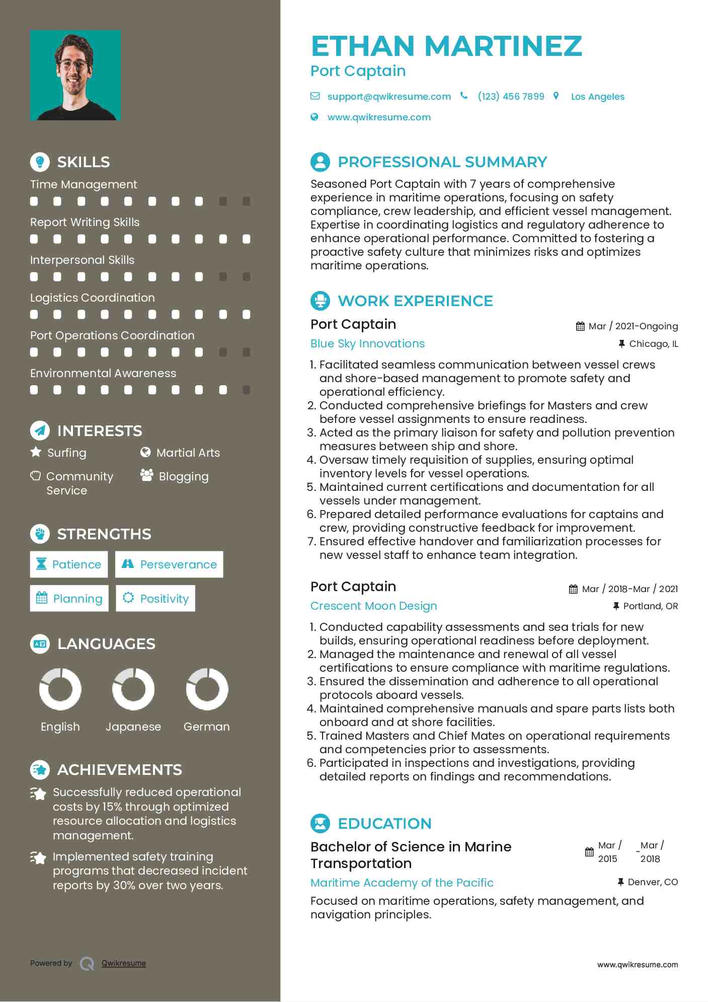 Port Captain Resume Samples QwikResume