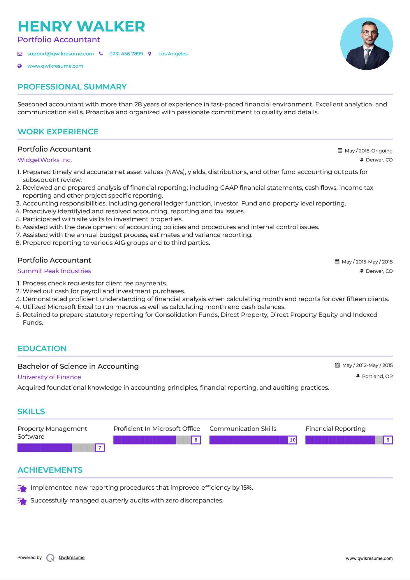 Portfolio Accountant Resume Example