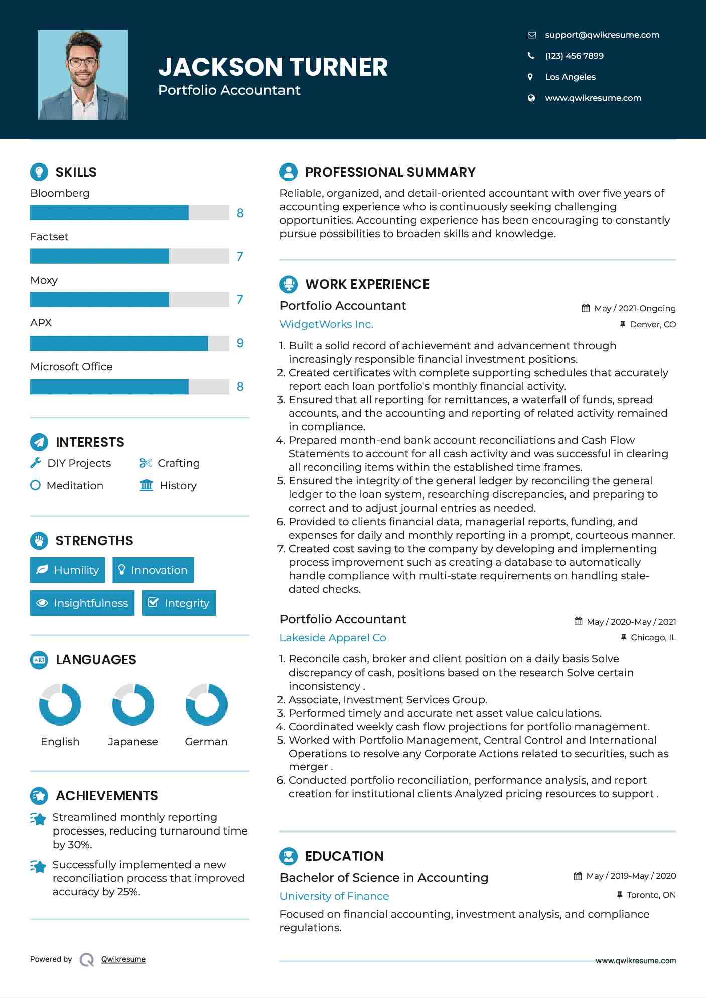 Portfolio Accountant Resume Sample