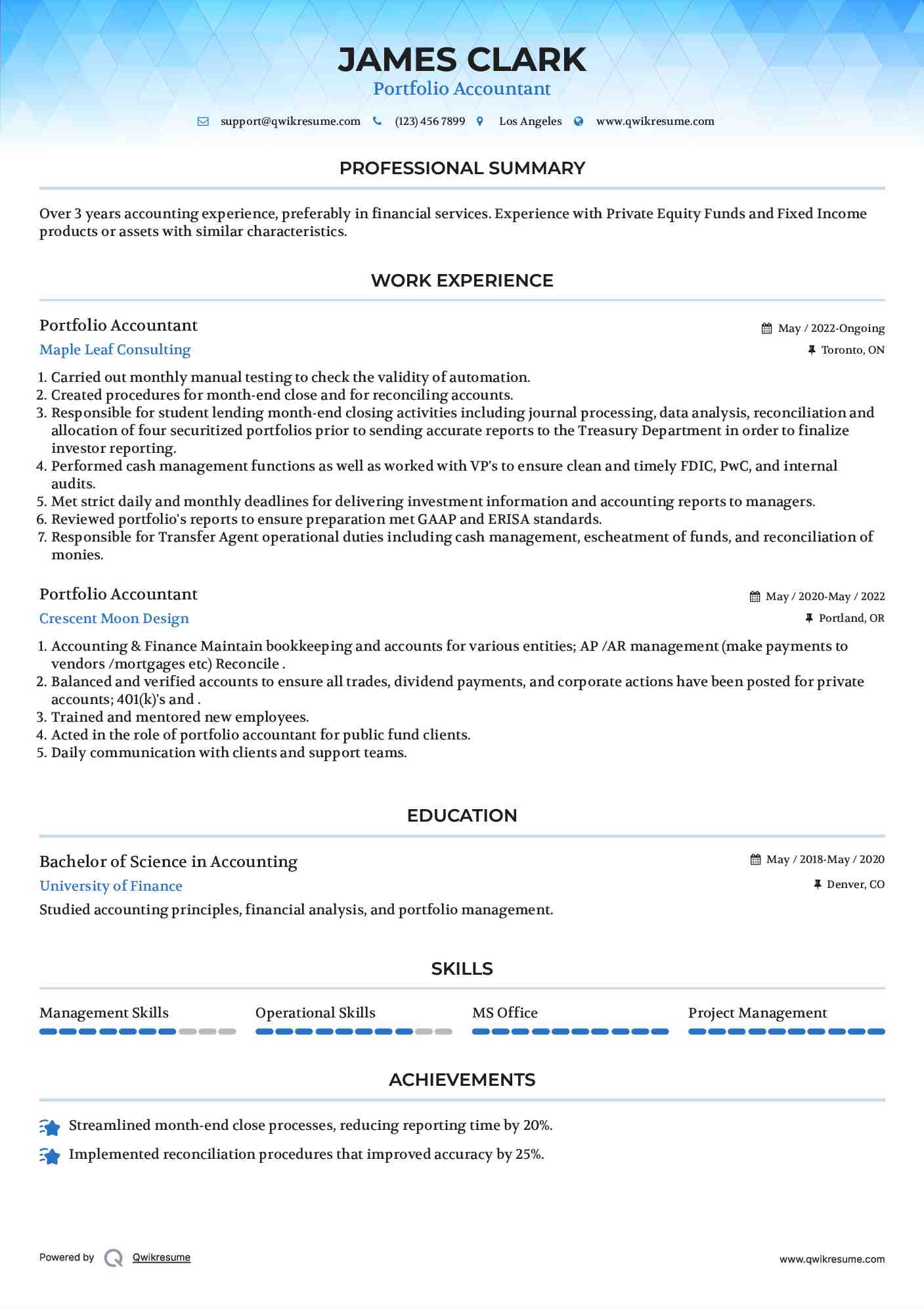 Portfolio Accountant Resume Format