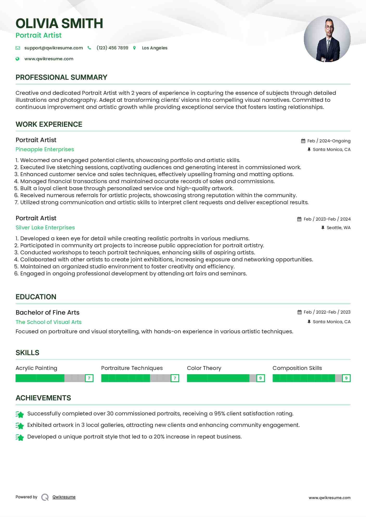 Portrait Artist Resume Model