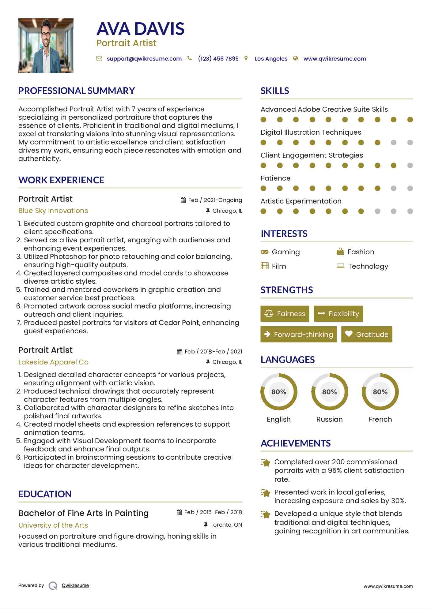 Portrait Artist Resume Template
