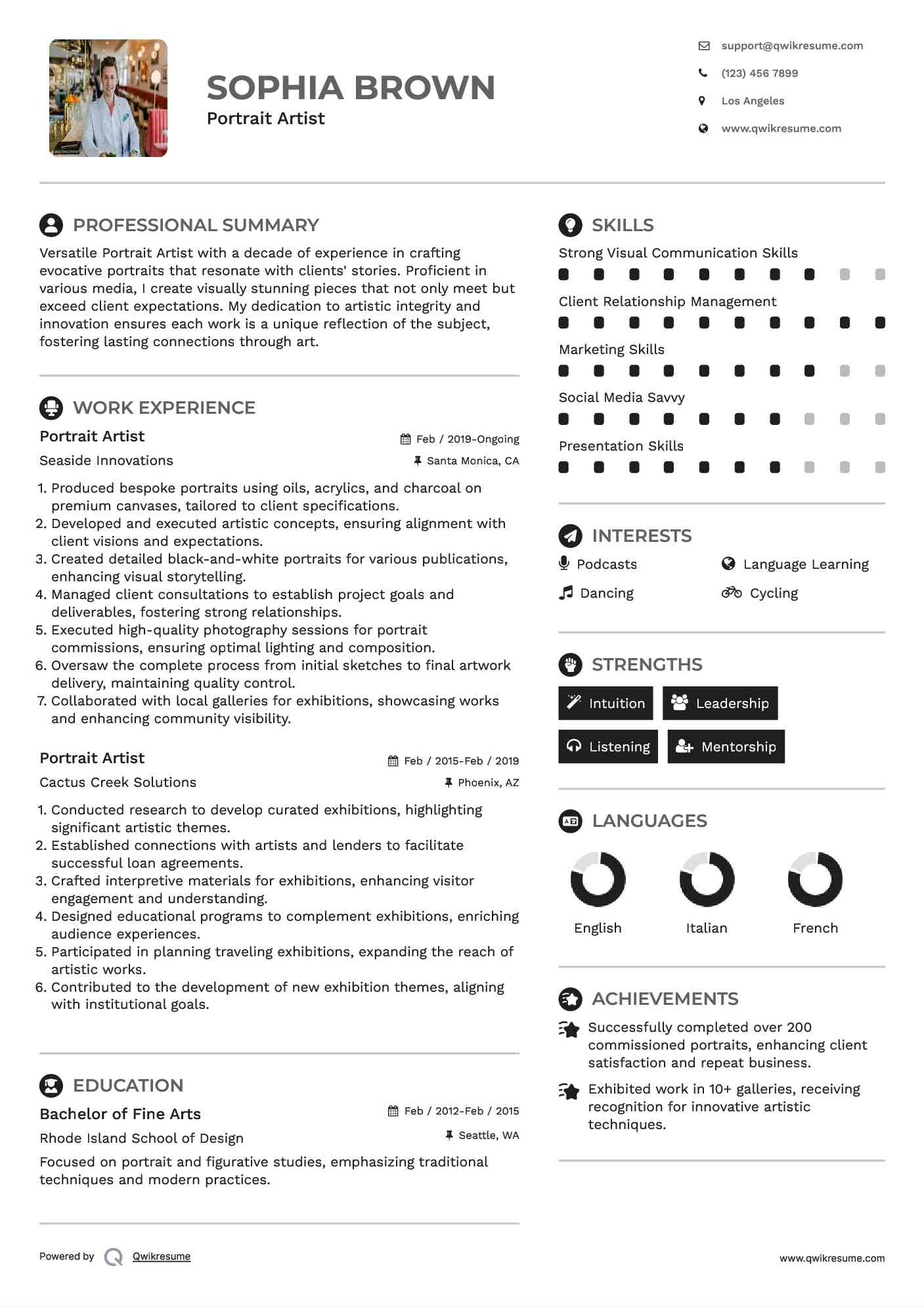 Portrait Artist Resume Model