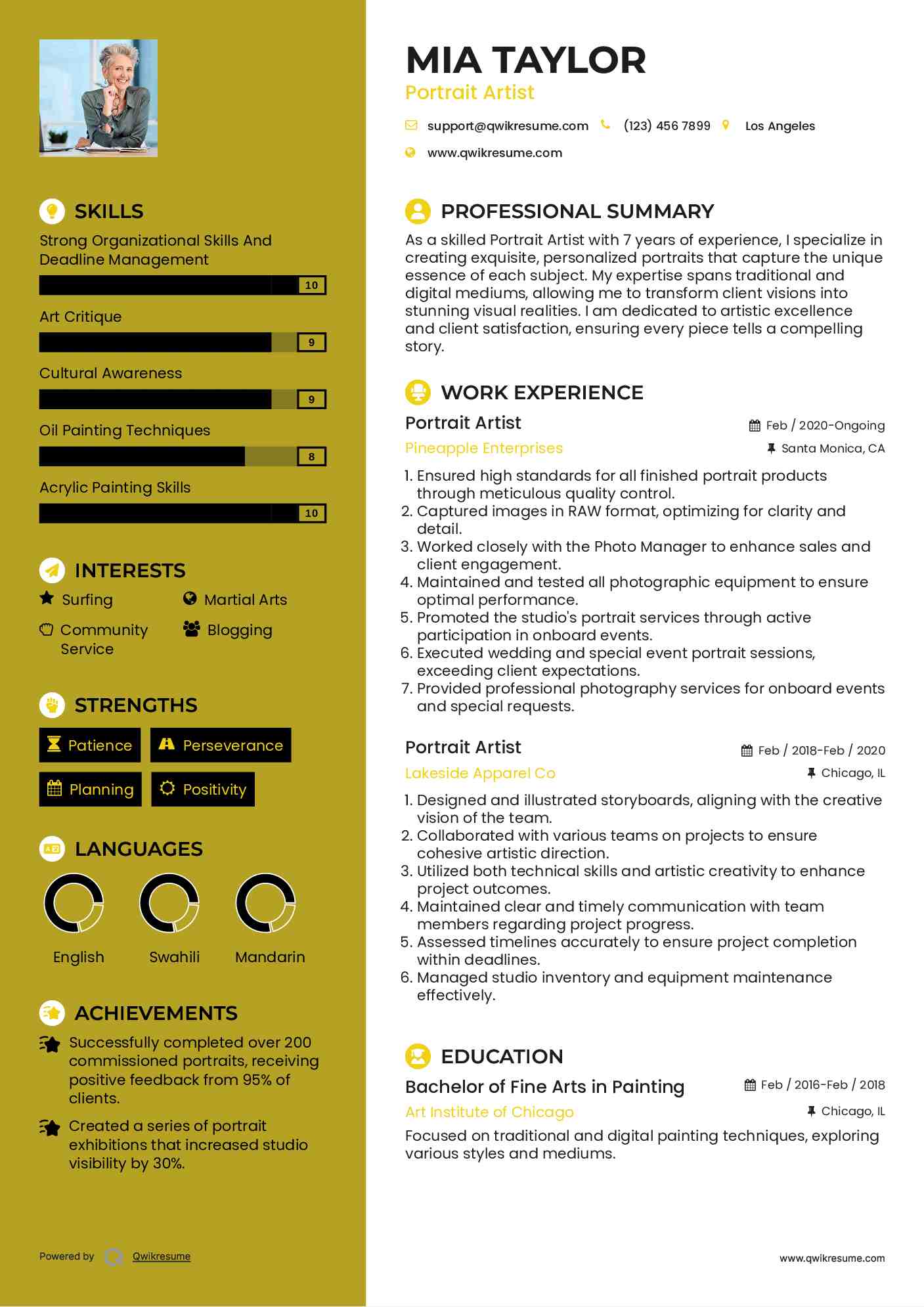 Portrait Artist Resume Template