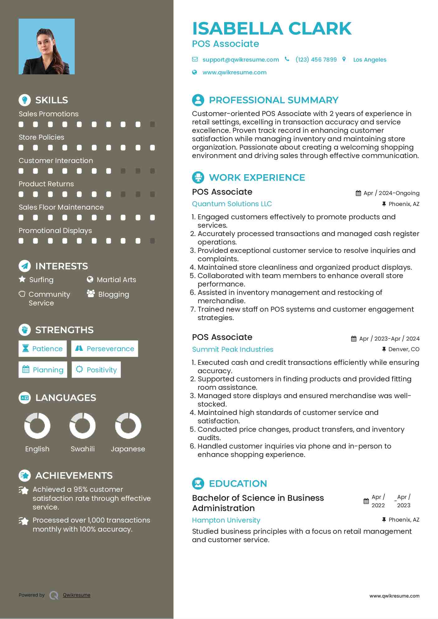 POS Associate Resume Example