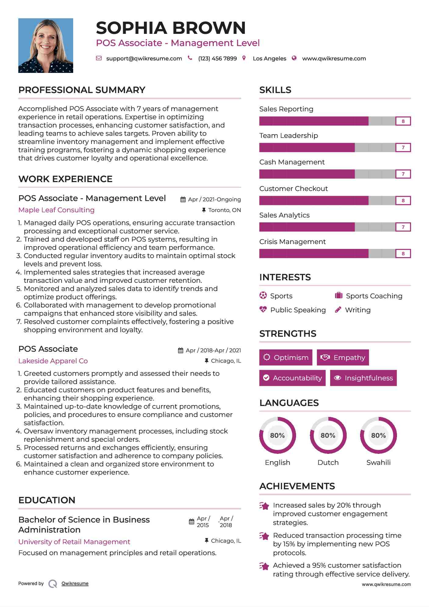 POS Associate - Management Level Resume Format