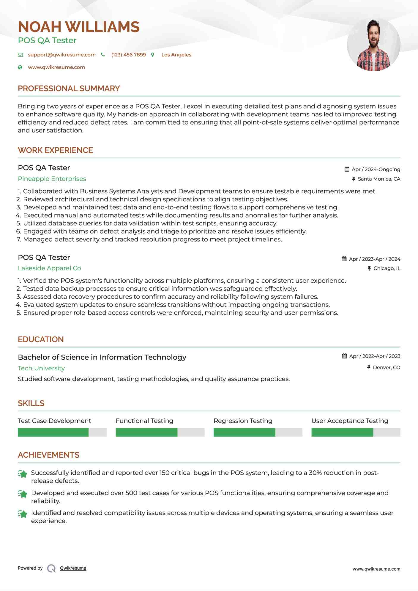 POS QA Tester Resume Format