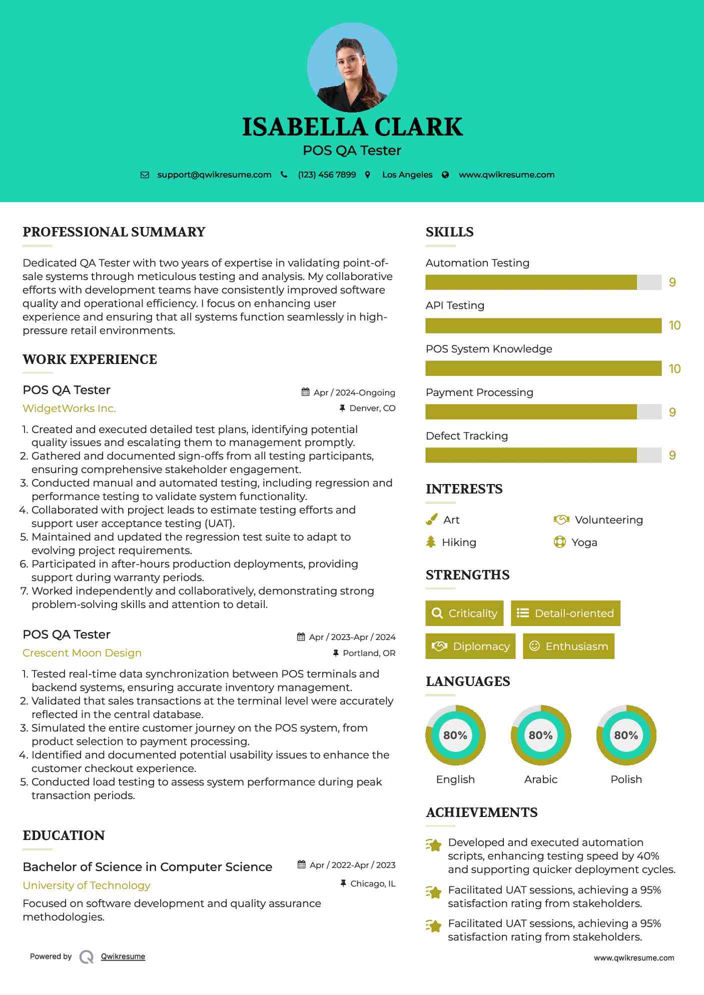 POS QA Tester Resume Template