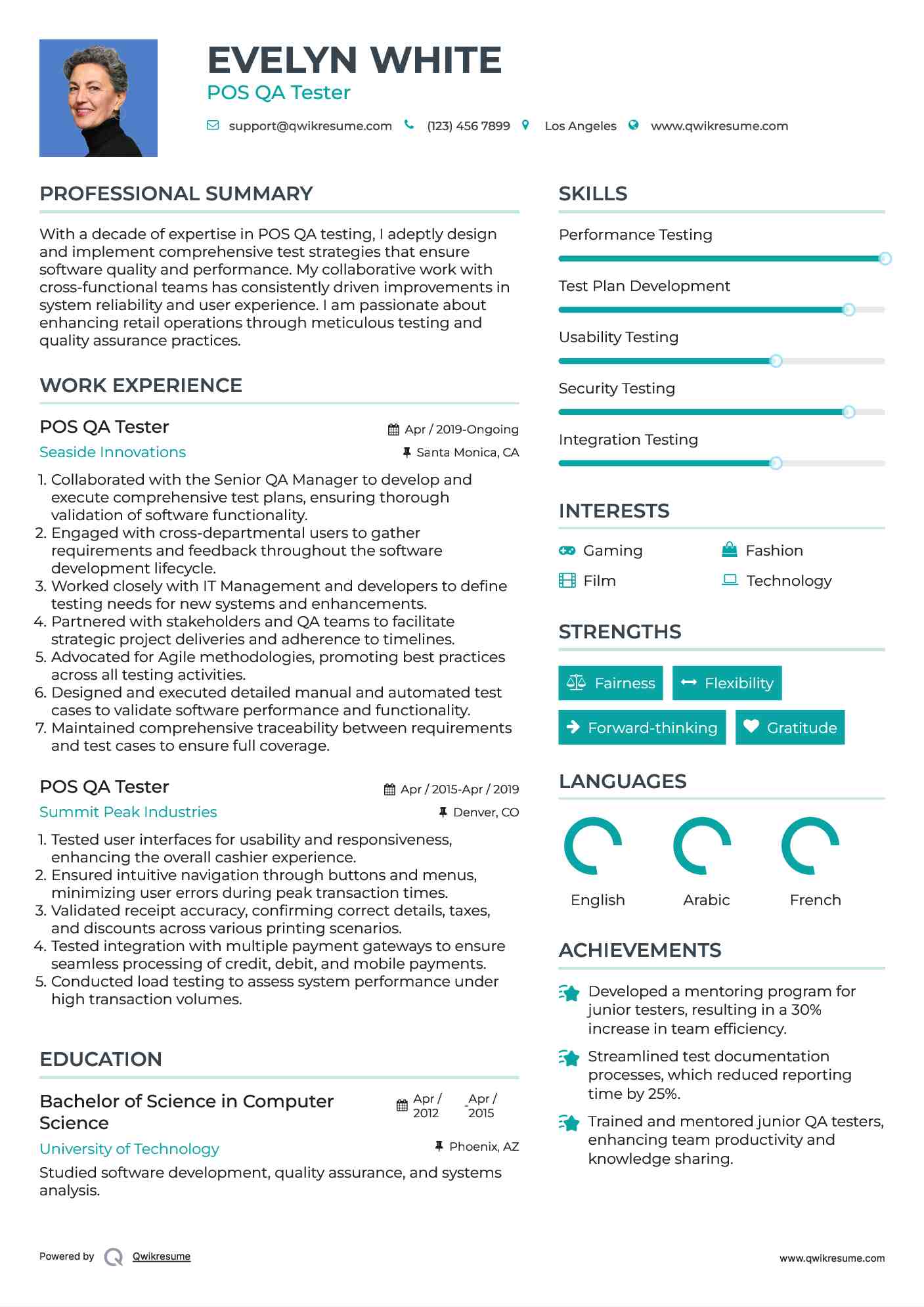 POS QA Tester Resume Model