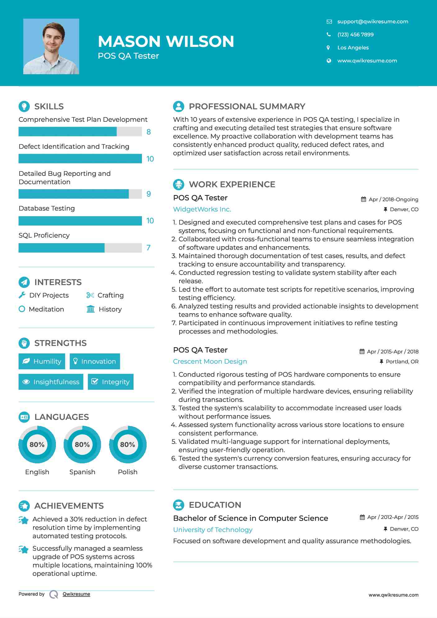 POS QA Tester Resume Format
